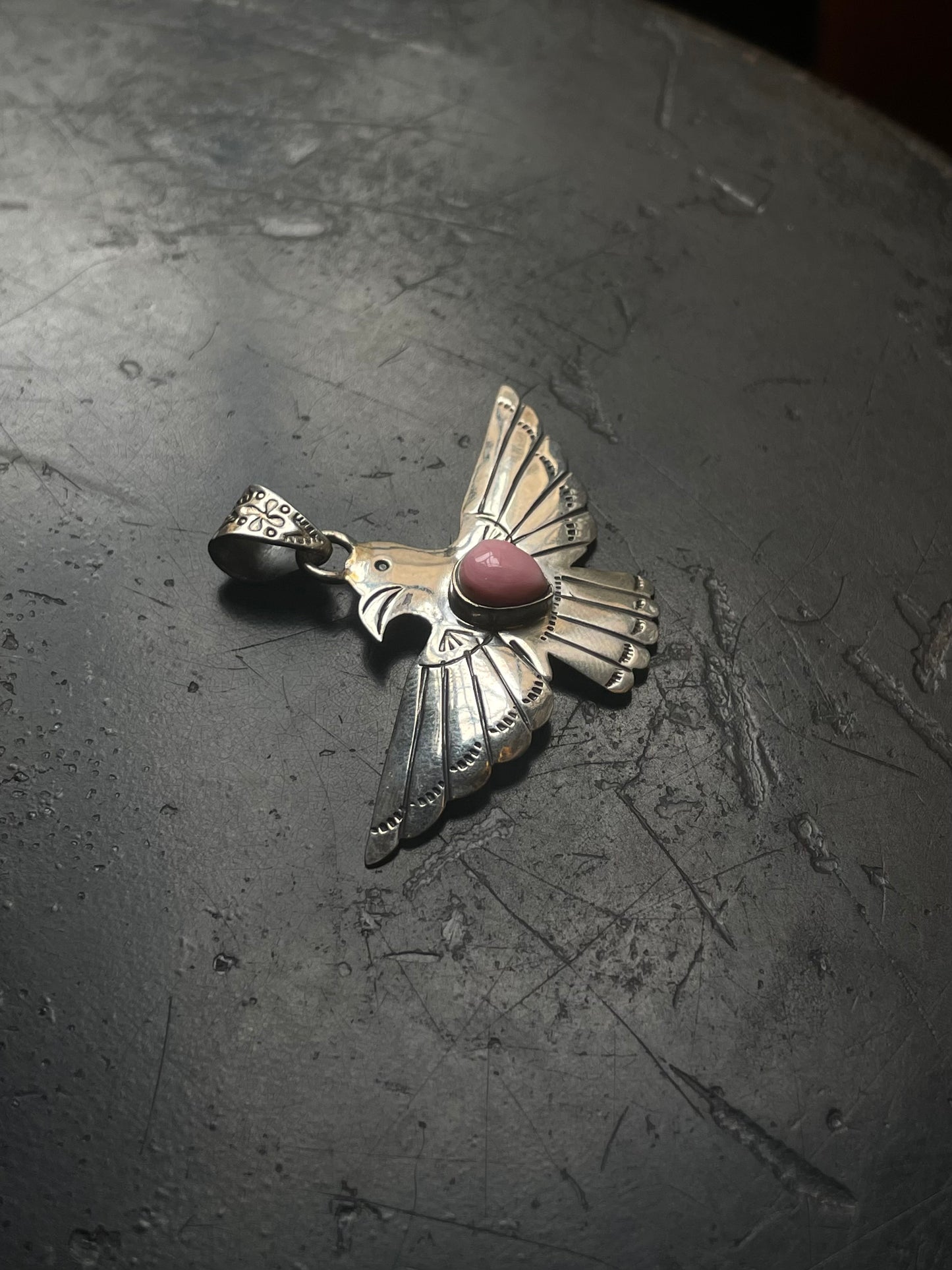 Pink Conch Thunderbird Pendant | Sterling Silver E724
