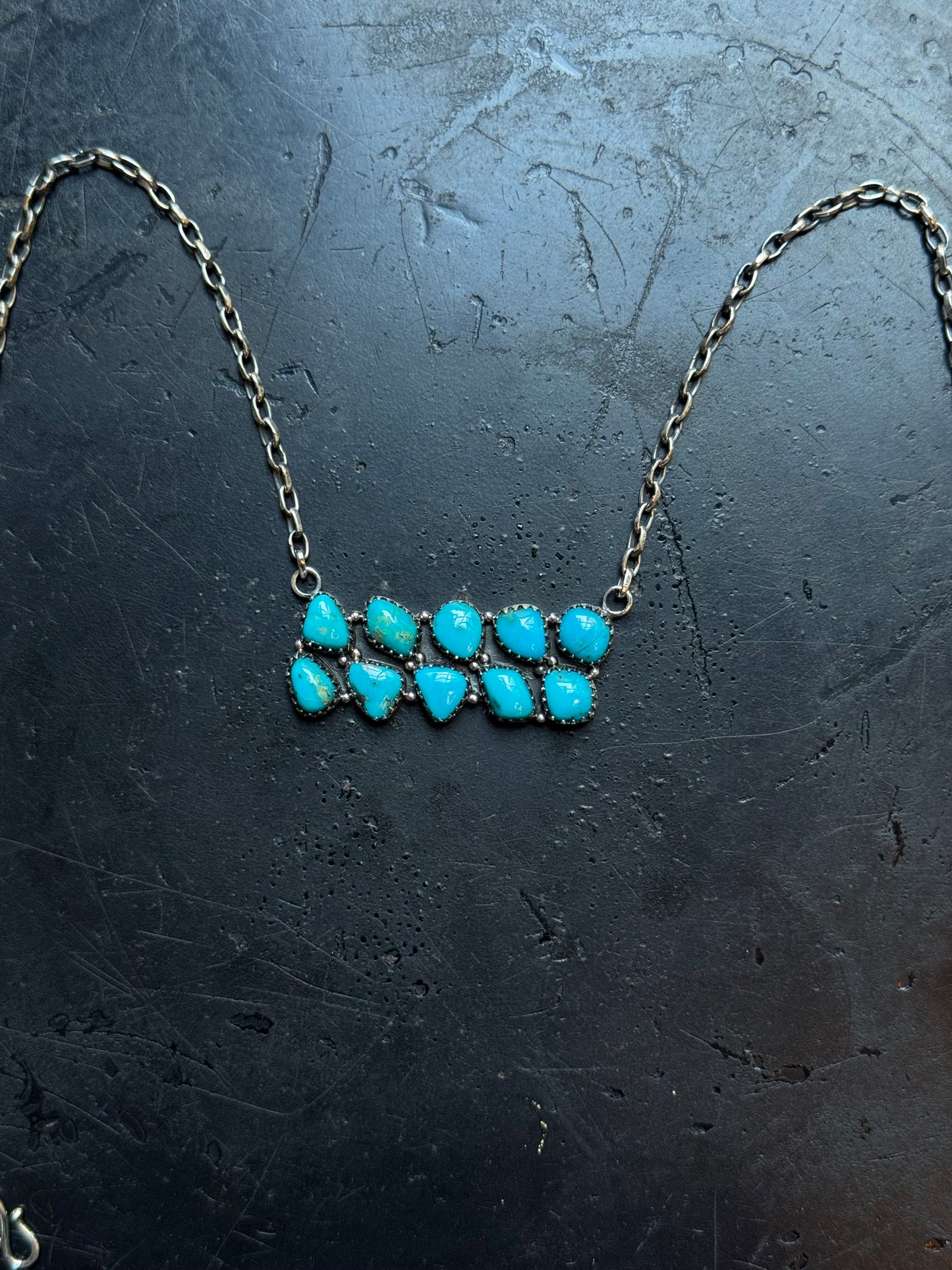 Kingman Turquoise Rectangle Necklace | Sterling Silver | 1.14 in | A990