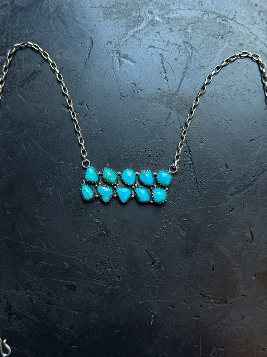 Kingman Turquoise Rectangle Necklace | Sterling Silver | 1.14 in | A990