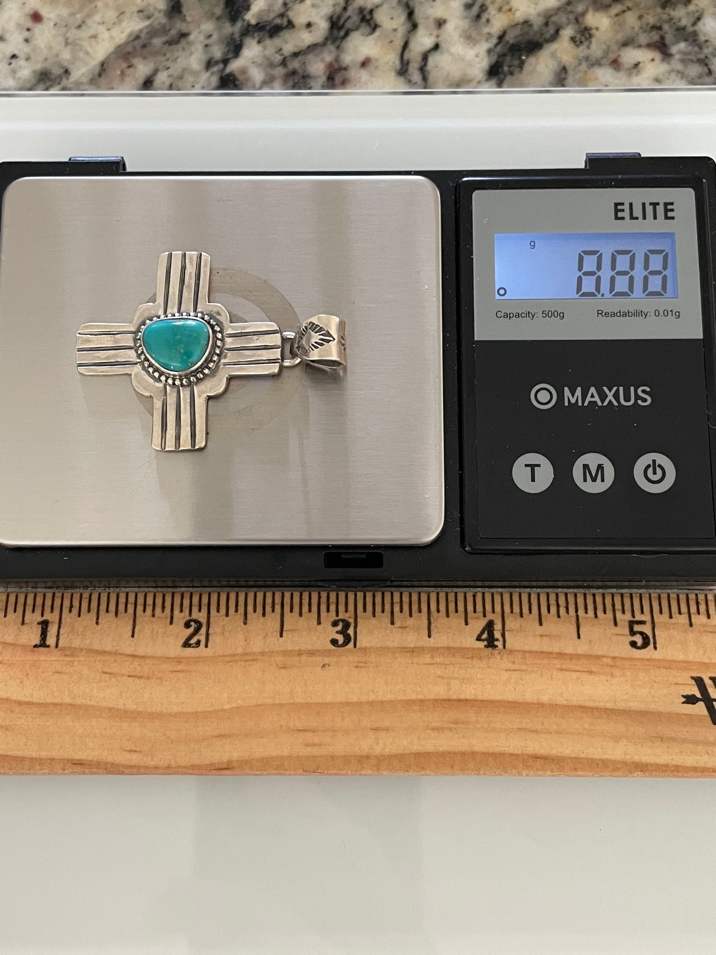 Kingman Turquoise Zia Cross Pendant | Sterling Silver G462