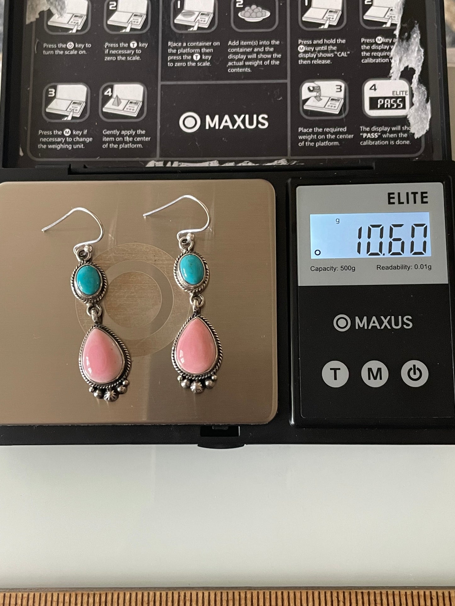 Pink Conch Kingman Turquoise Earrings | Teardrop Drop Hook E668