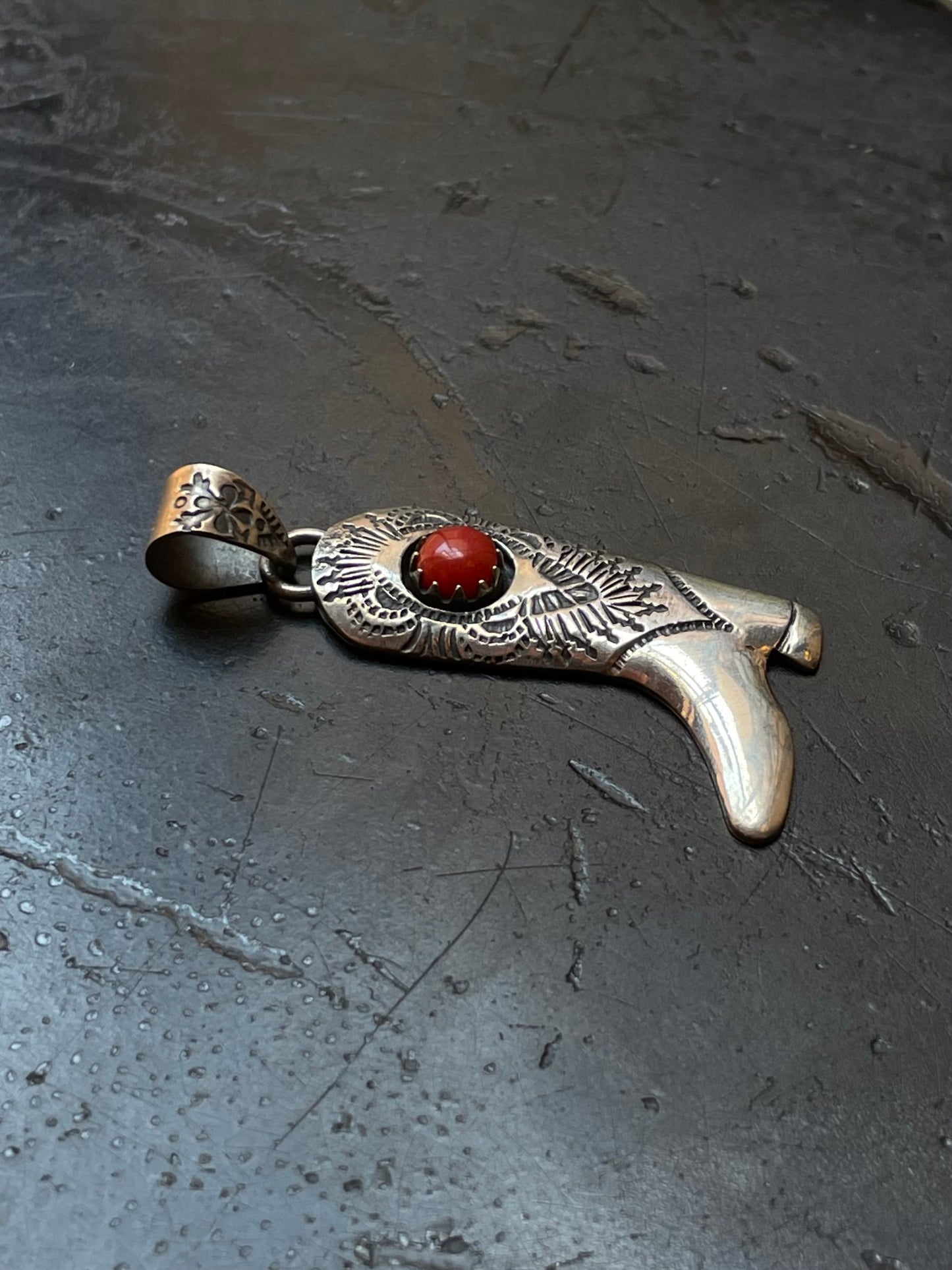 Italian Coral Cowboy Boot Pendant | Sterling Silver G438