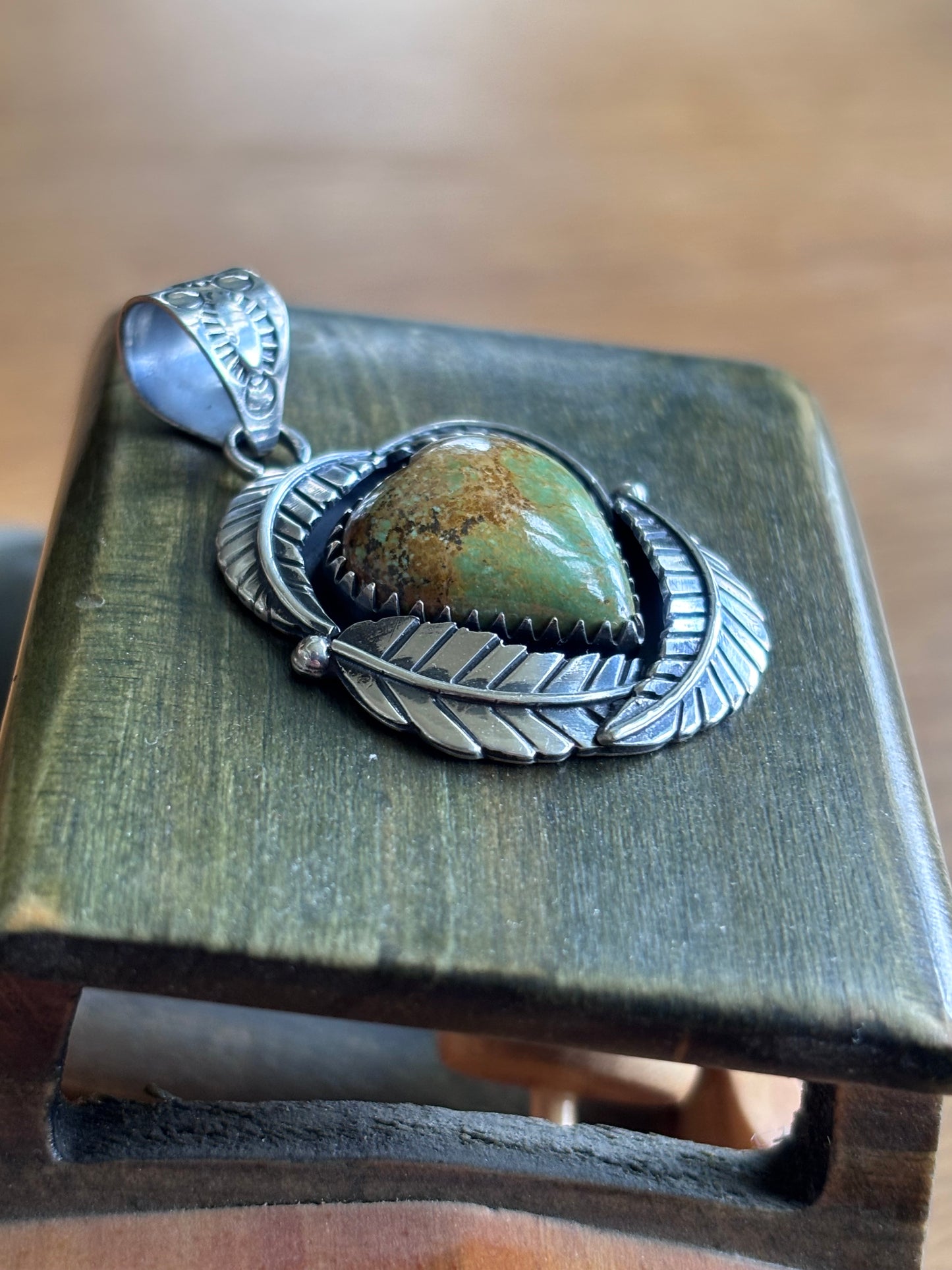 Turquoise Heart Feather Pendant | Sterling Silver Southwestern Style A084