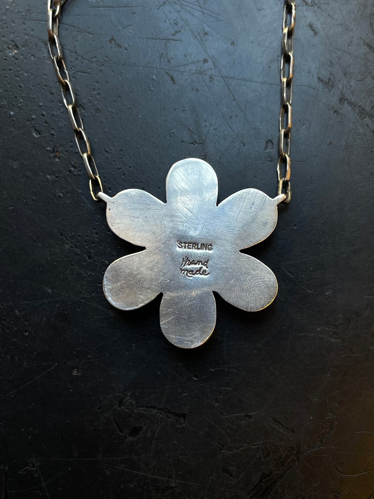 Kingman Turquoise Flower Necklace | Sterling Silver E941