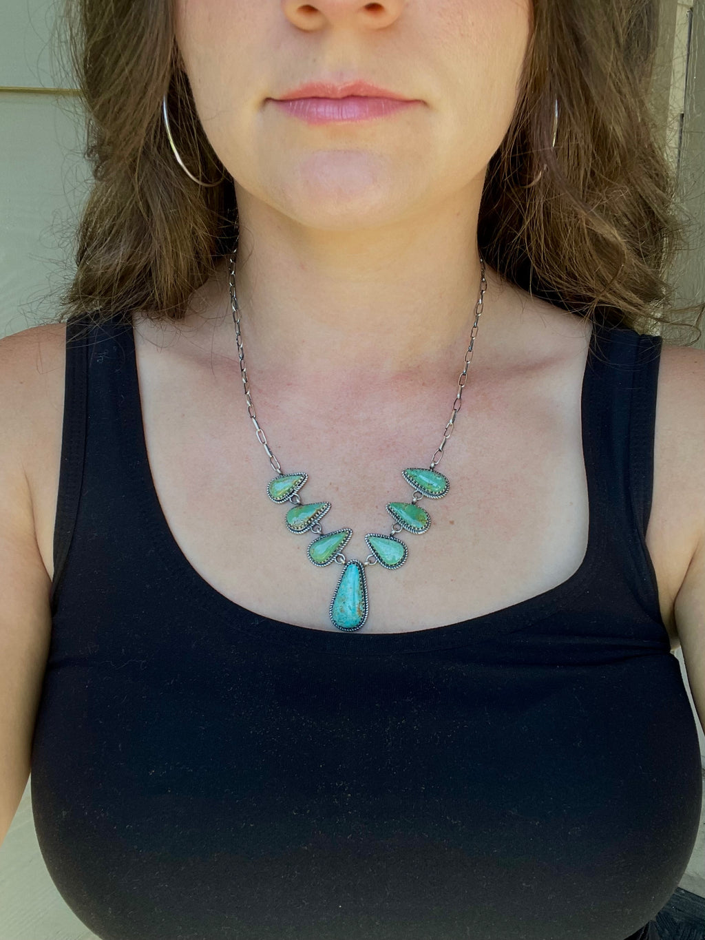 Green Turquoise Drop Necklace | 925 Sterling Silver D222