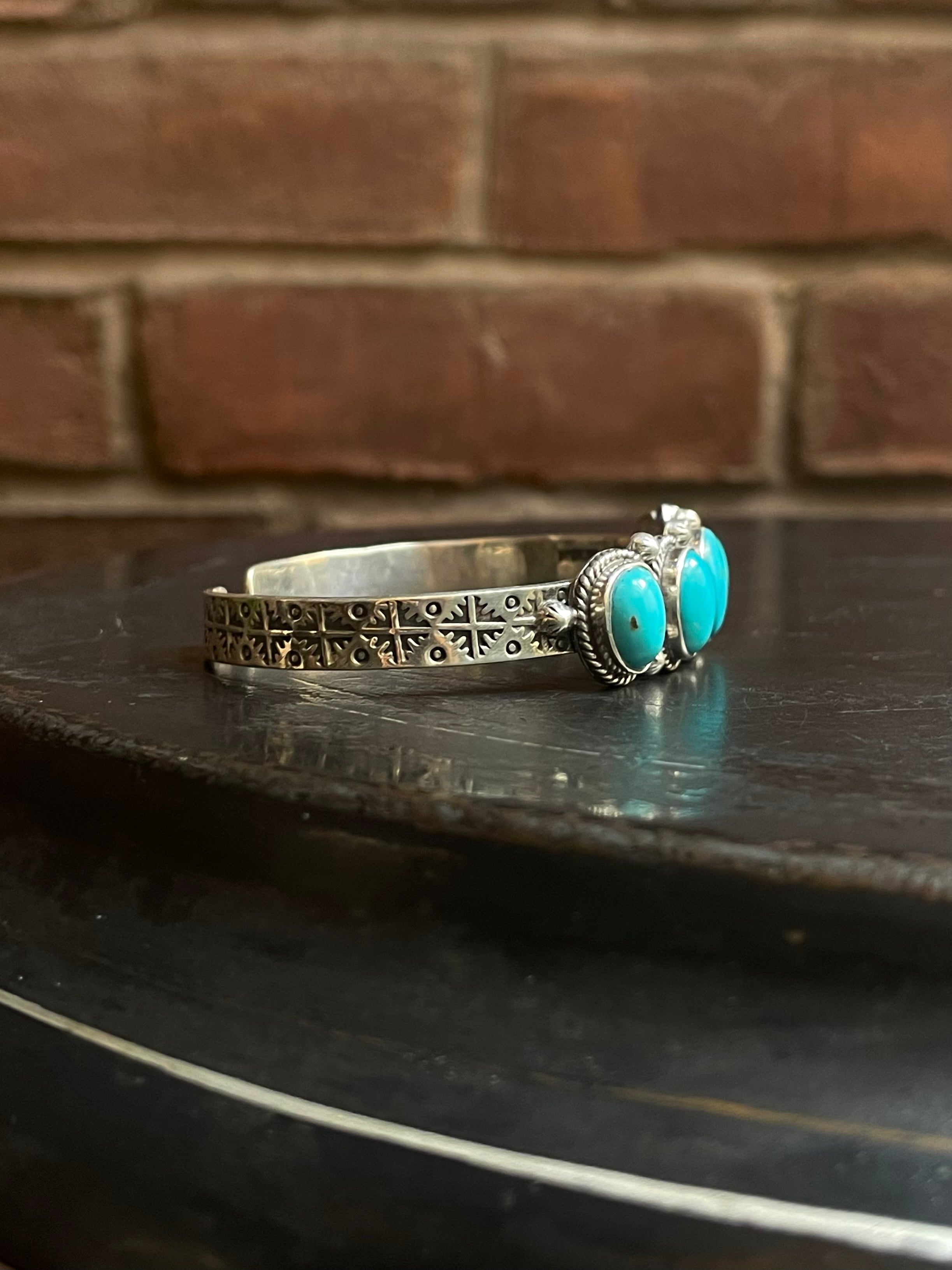 Kingman Turquoise Cuff | Five Stone Cluster | 925 Silver E681
