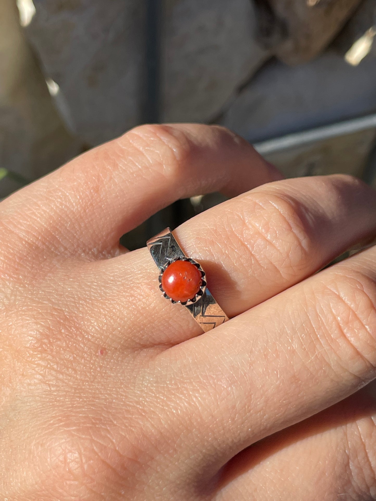 Coral Ring | 925 Sterling Silver | Size 6.5 B923