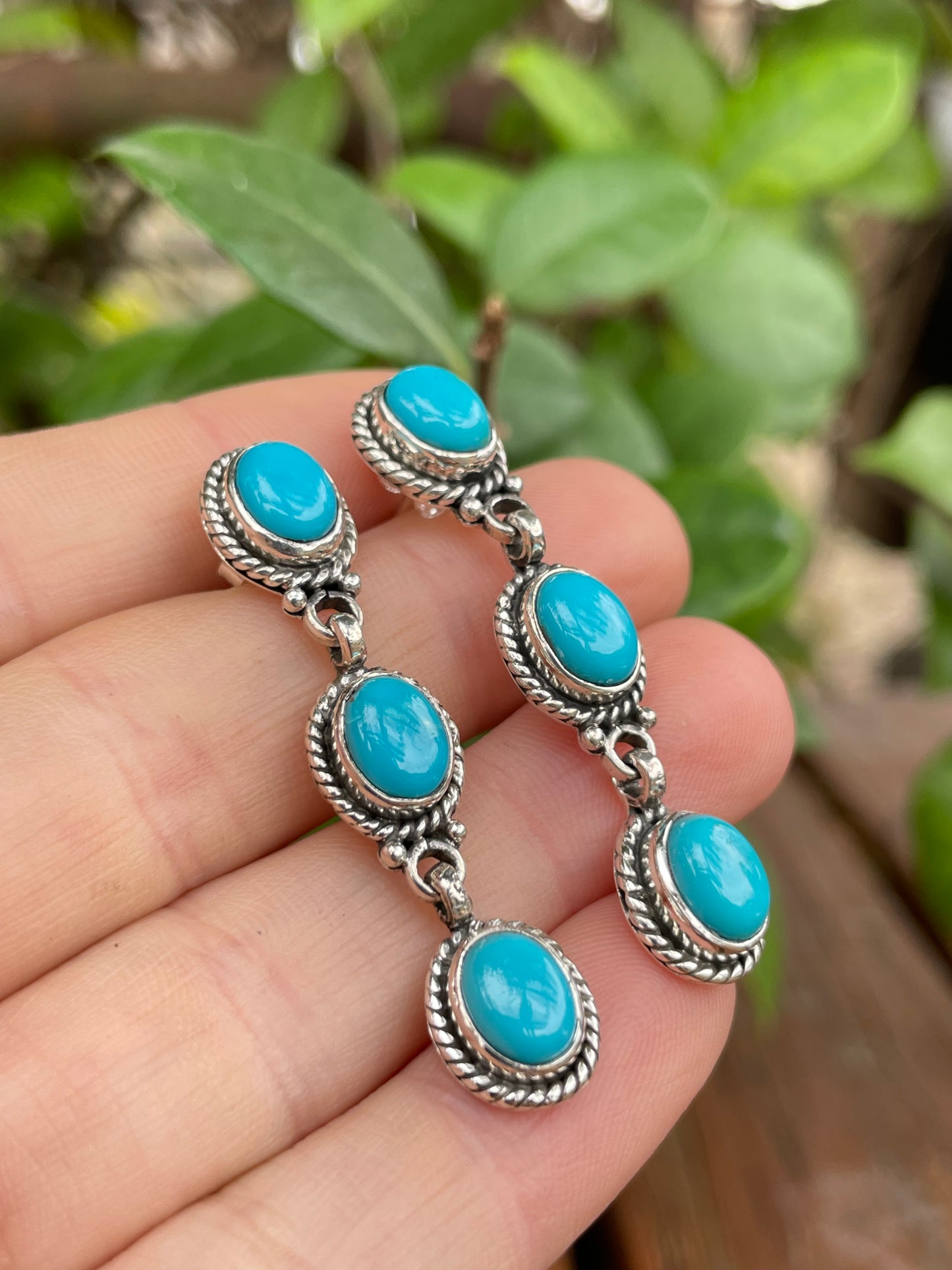 Kingman Turquoise Drop Stud Earrings | 925 Sterling Silver B972