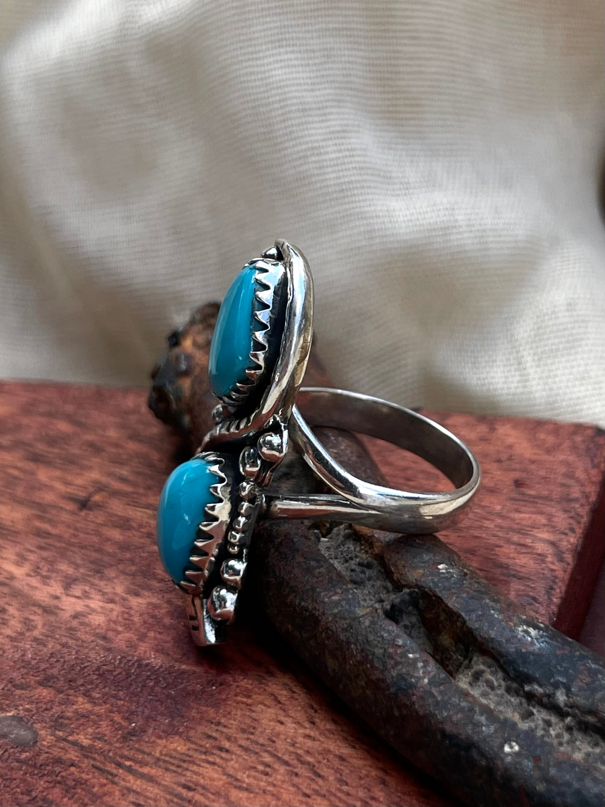 Turquoise Double Stone Snake Ring Size 8 | 925 Sterling Silver C952