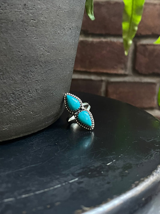 Kingman Turquoise Double Stone Ring Size 7 | 925 Sterling Silver C565
