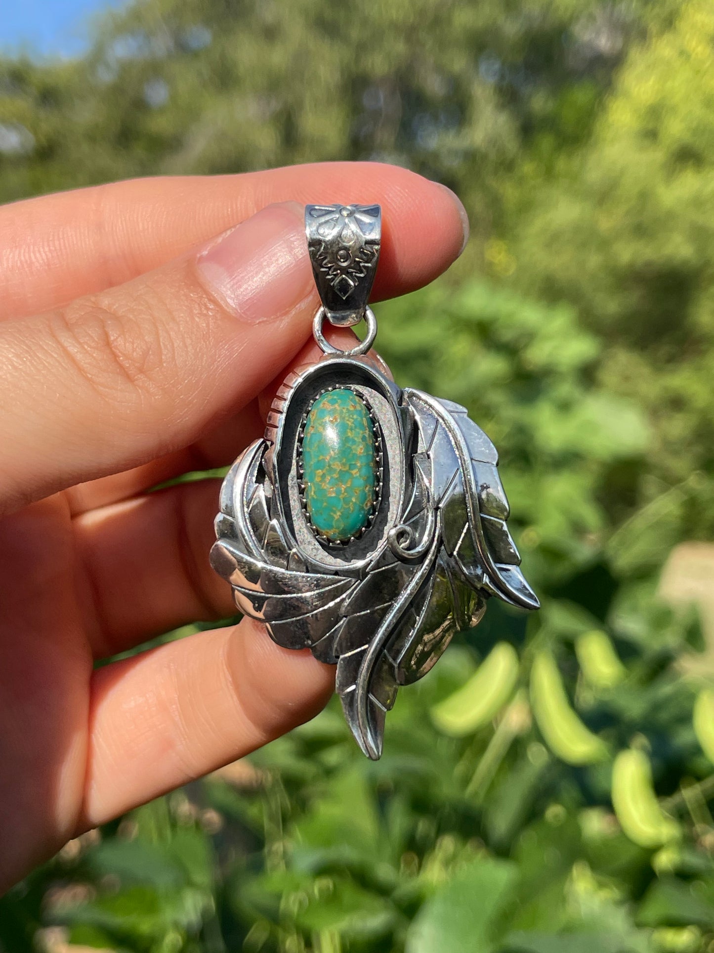 Turquoise Feather Pendant | 925 Sterling Silver Y37