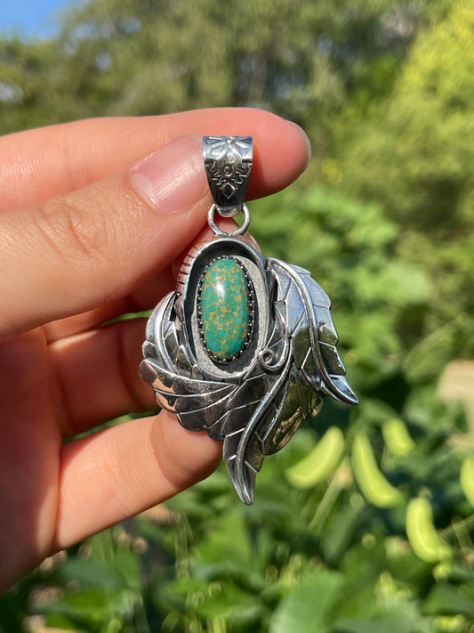Turquoise Feather Pendant | 925 Sterling Silver Y37