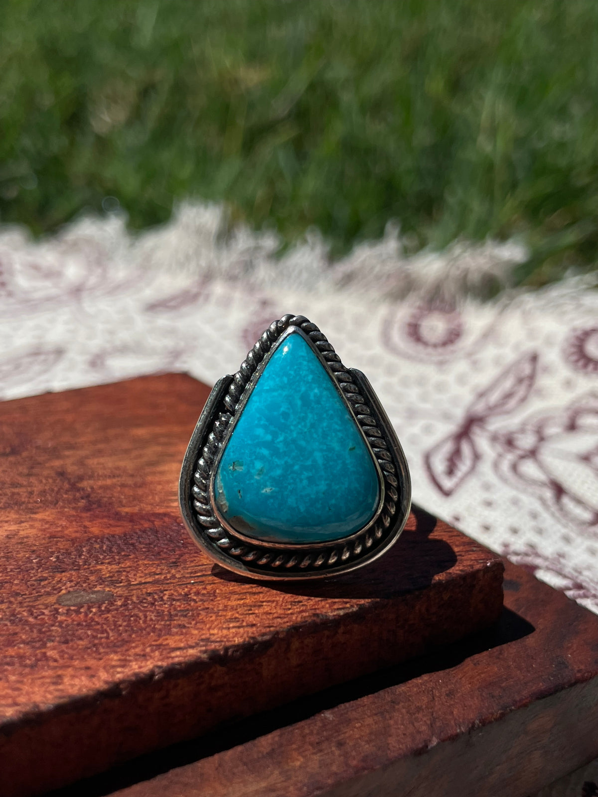 Turquoise Tear Drop Ring | 925 Sterling Silver Size 8.75 D292