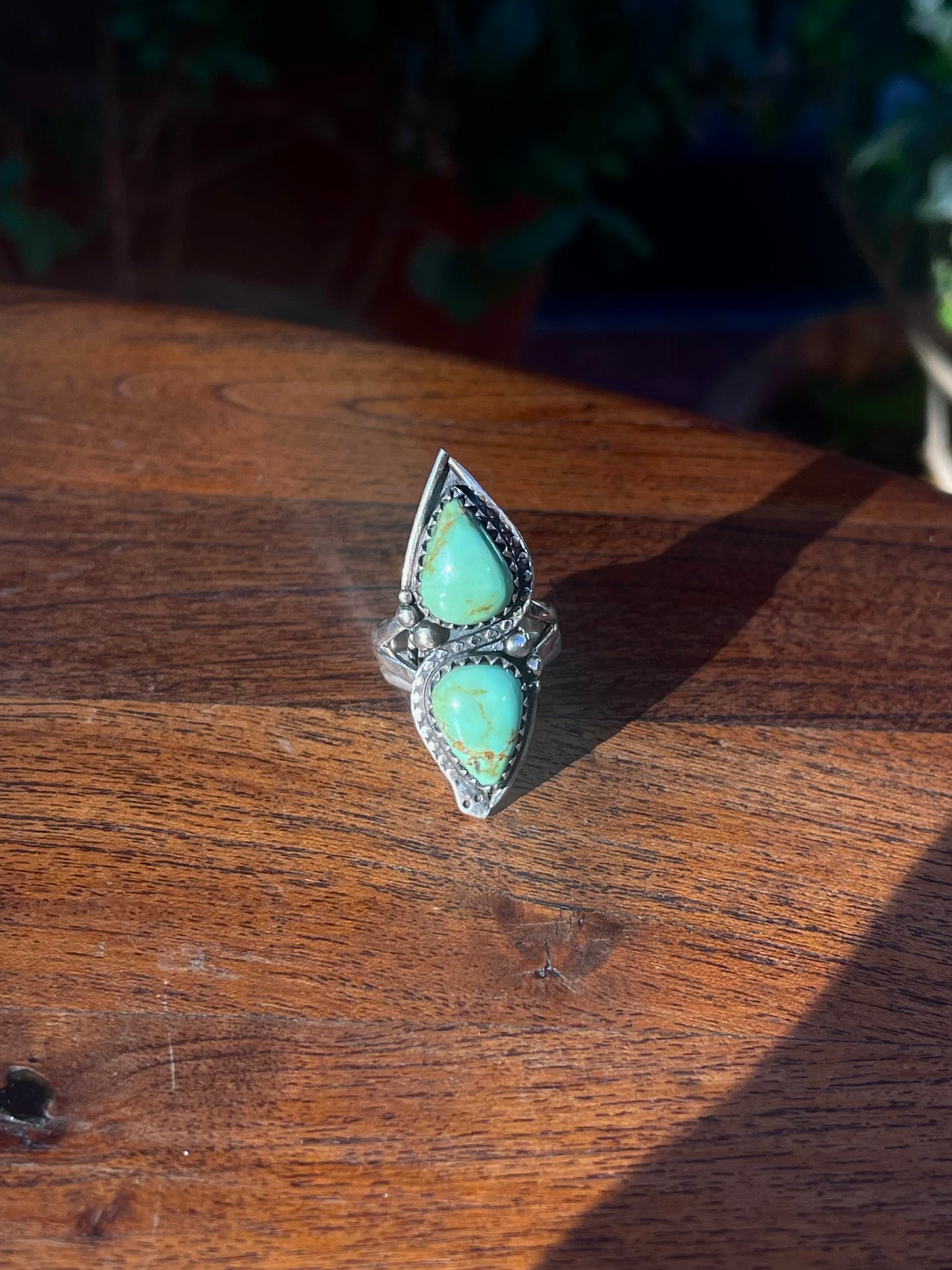 Turquoise Double Stone Ring Size 8 | 925 Sterling Silver C896