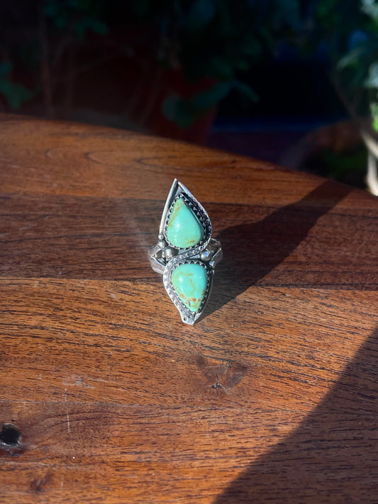 Turquoise Double Stone Ring Size 8 | 925 Sterling Silver C896