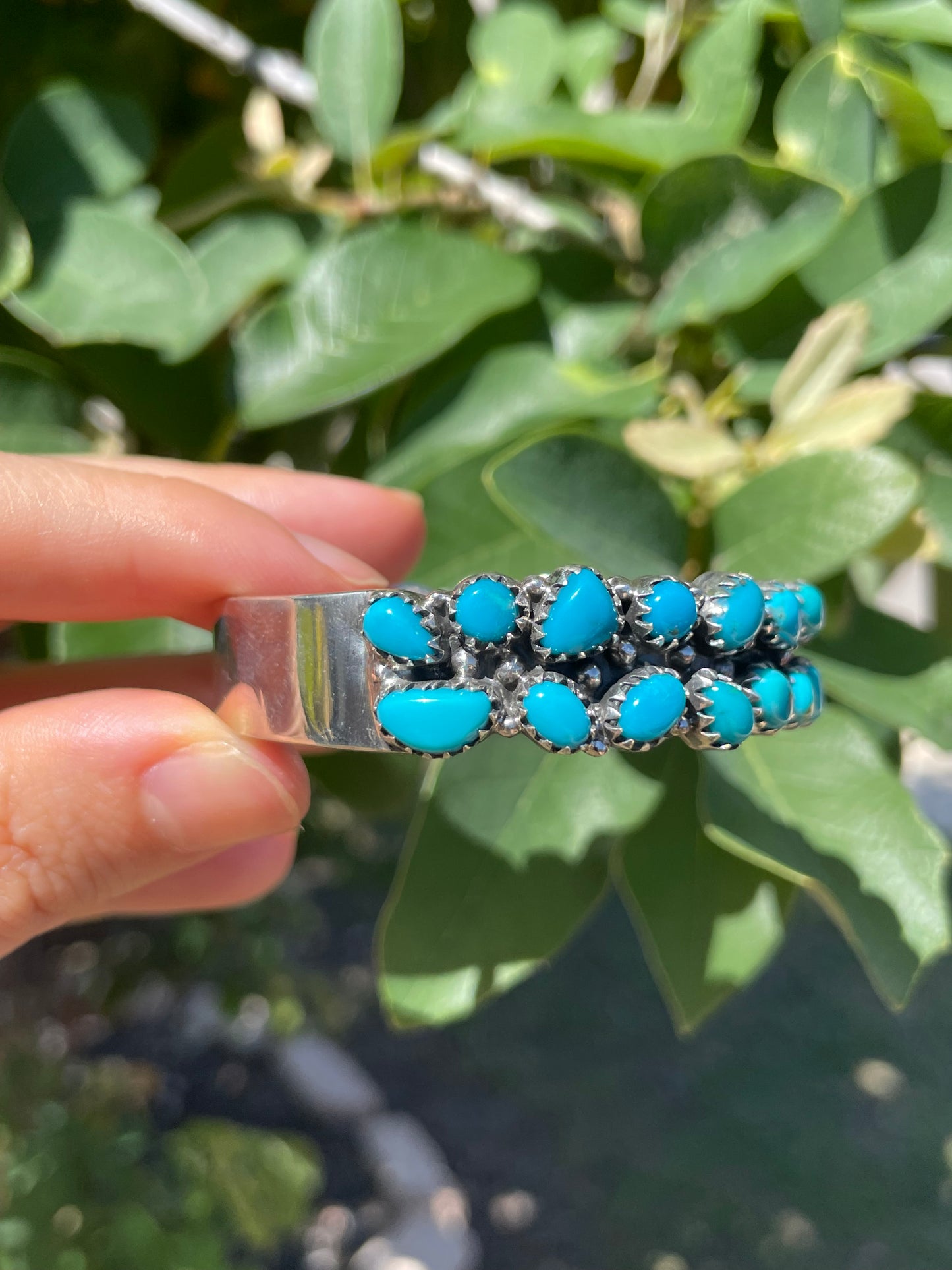 Kingman Turquoise Cluster Cuff Bracelet | Sterling Silver D143