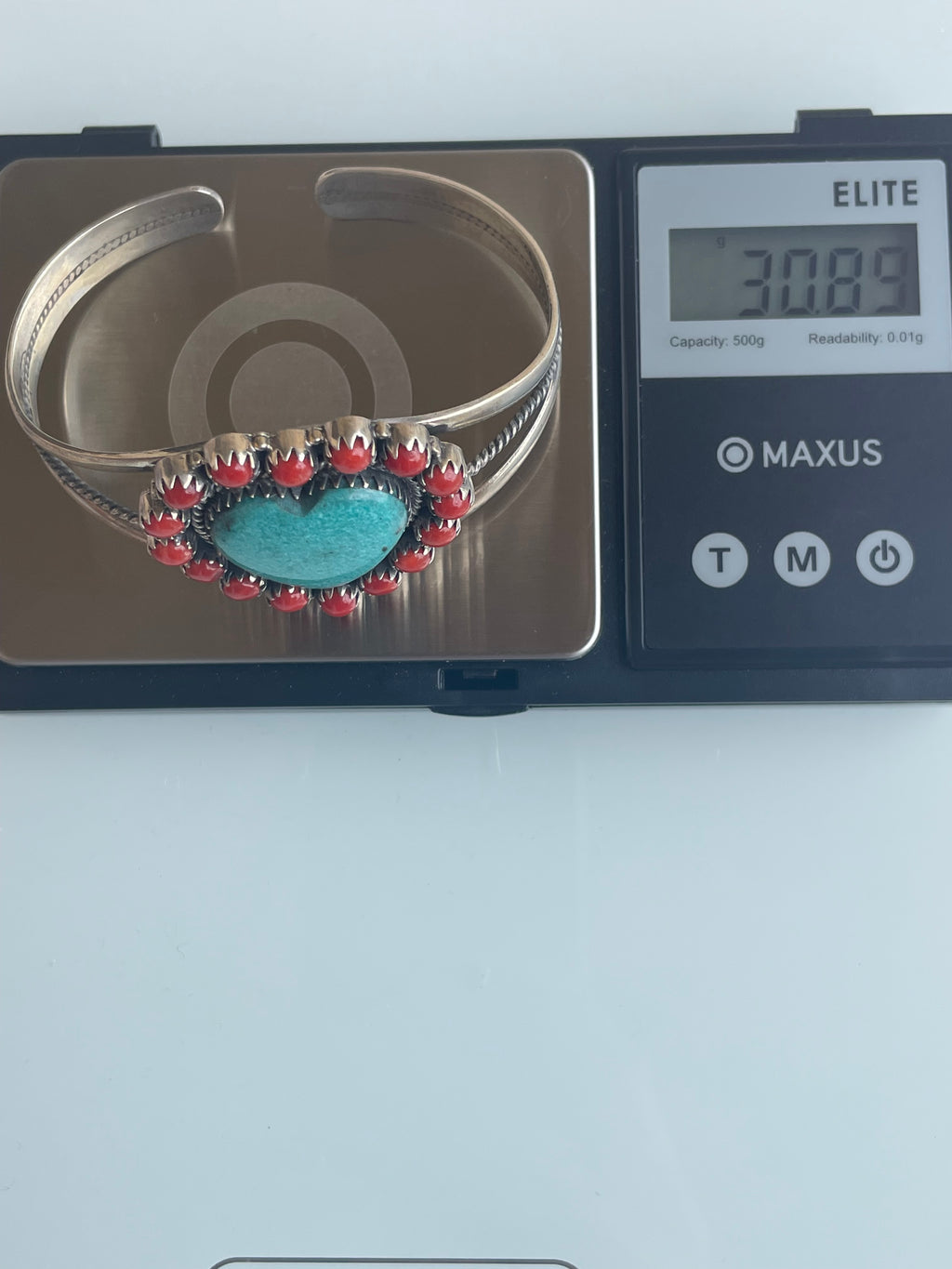 Kingman Turquoise & Italian Coral Heart Cuff Bracelet | 925 Sterling Silver G615