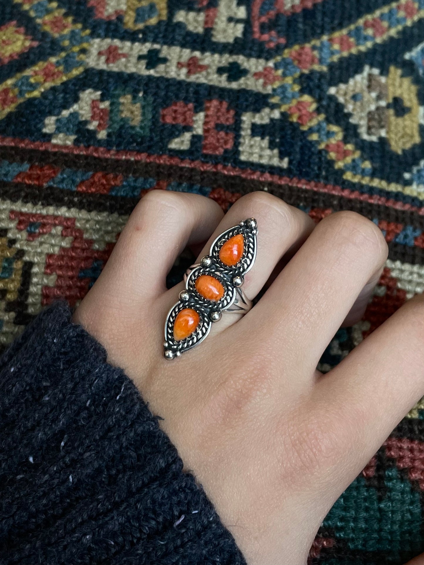 Spiny Oyster 3 Stone Ring Size 7 | 925 Sterling Silver C574