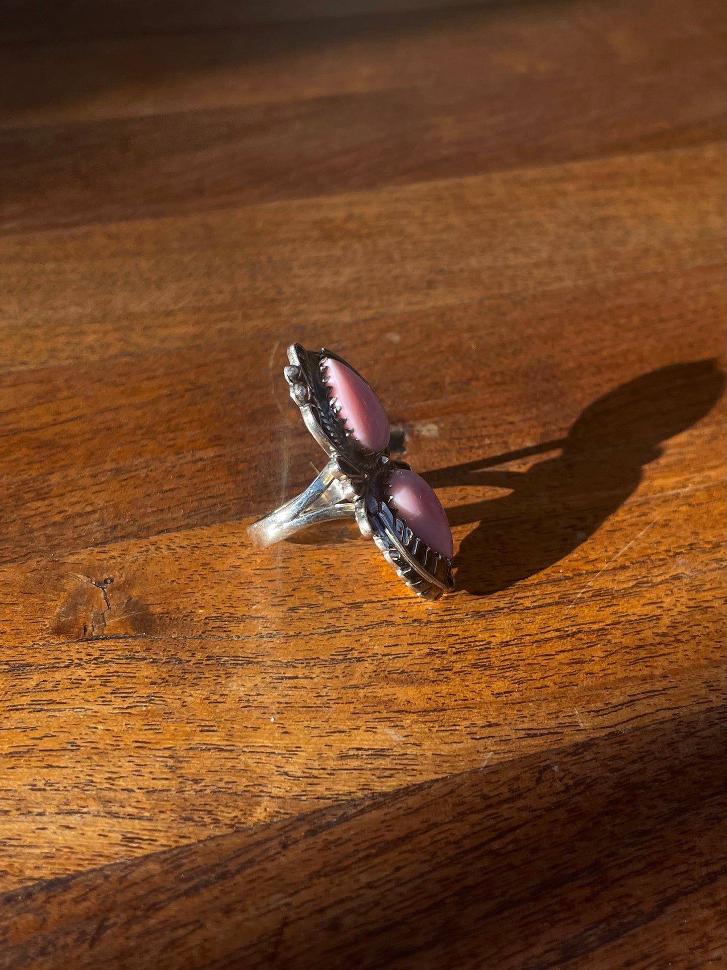 Pink Conch Double Stone Ring Size 7 | 925 Sterling Silver C890