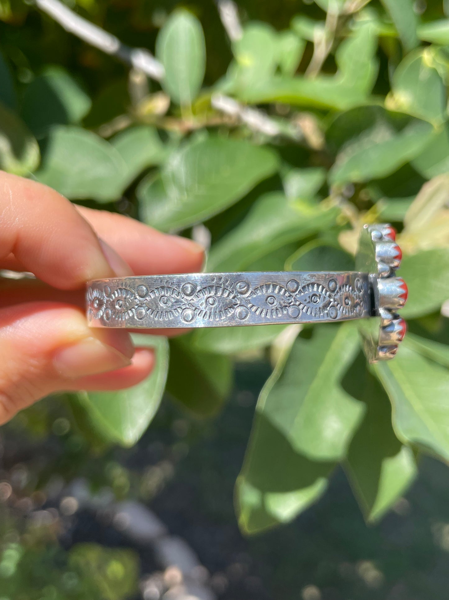 Kingman Turquoise & Red Coral Cluster Cuff Bracelet | Sterling Silver D139