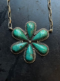 Kingman Turquoise Flower Necklace | Sterling Silver E941