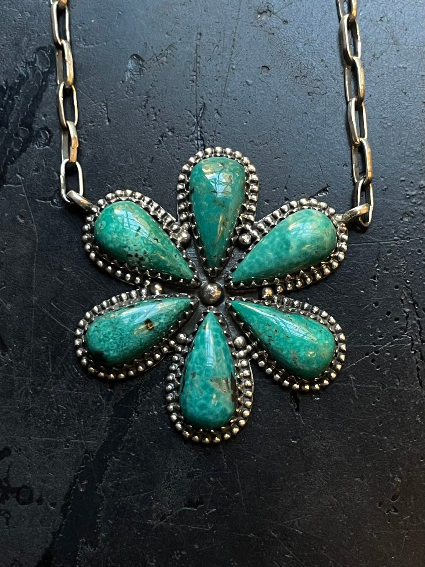 Kingman Turquoise Flower Necklace | Sterling Silver E941