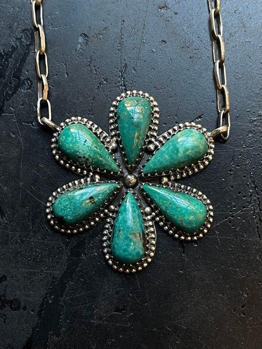 Kingman Turquoise Flower Necklace | Sterling Silver E941