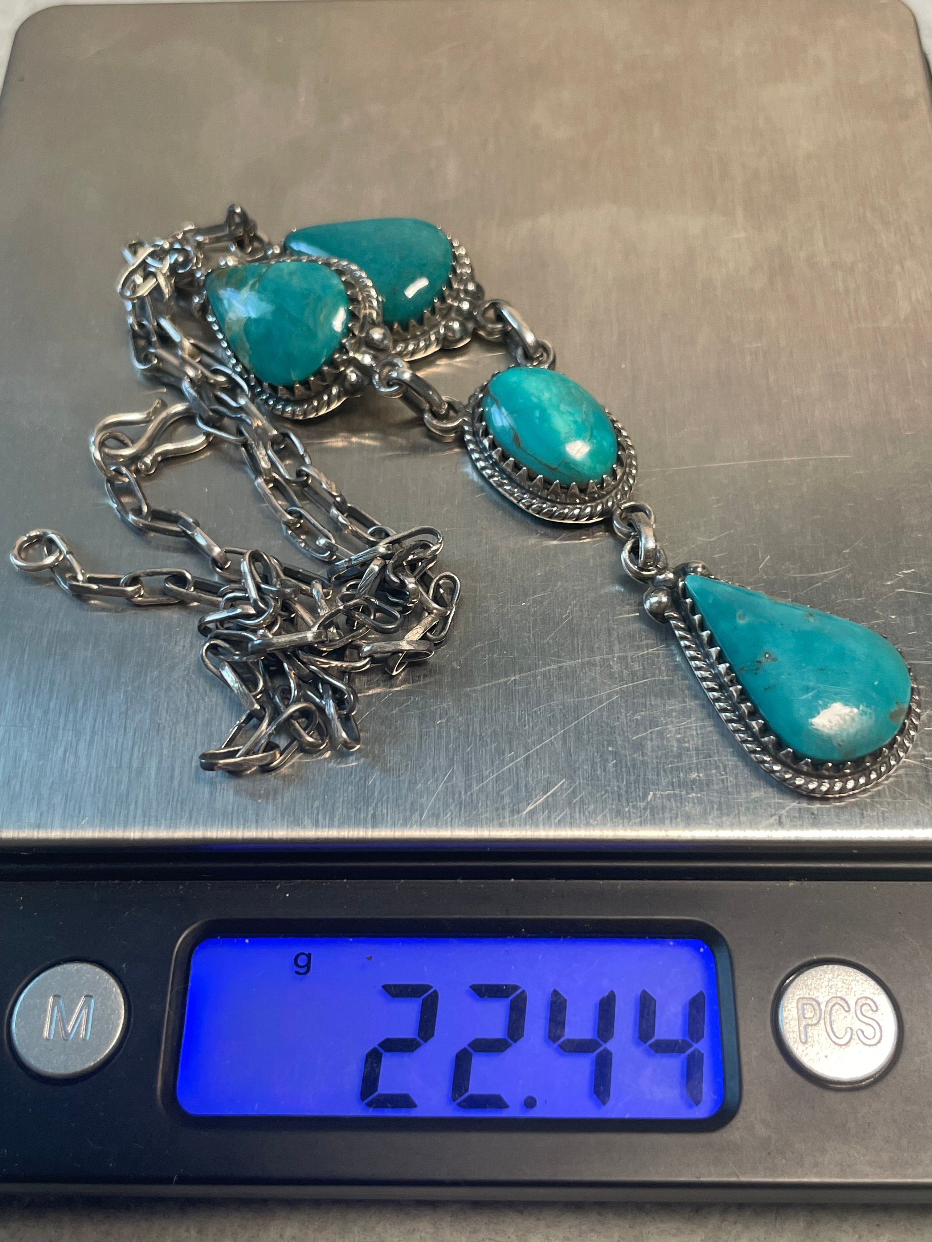 Kingman Turquoise Lariat Necklace | 925 Sterling Silver D214