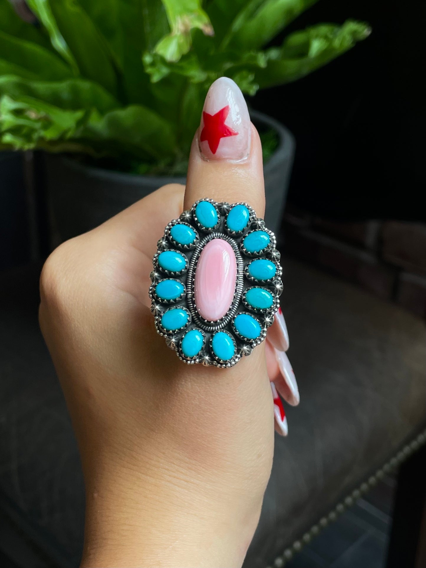 Pink Conch & Kingman Turquoise Ring Size 9.25 | 925 Sterling Silver G469
