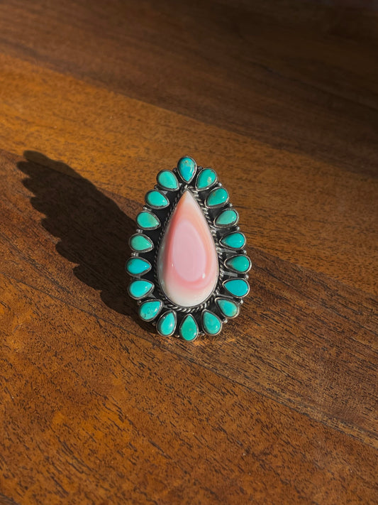 Kingman Turquoise Pink Conch Ring Size 5.75 | Sterling Silver 925 C799