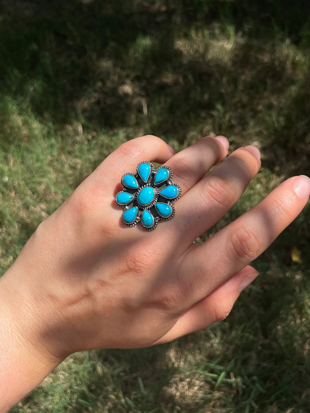 Turquoise Flower Ring Size 6 | 925 Sterling Silver D256