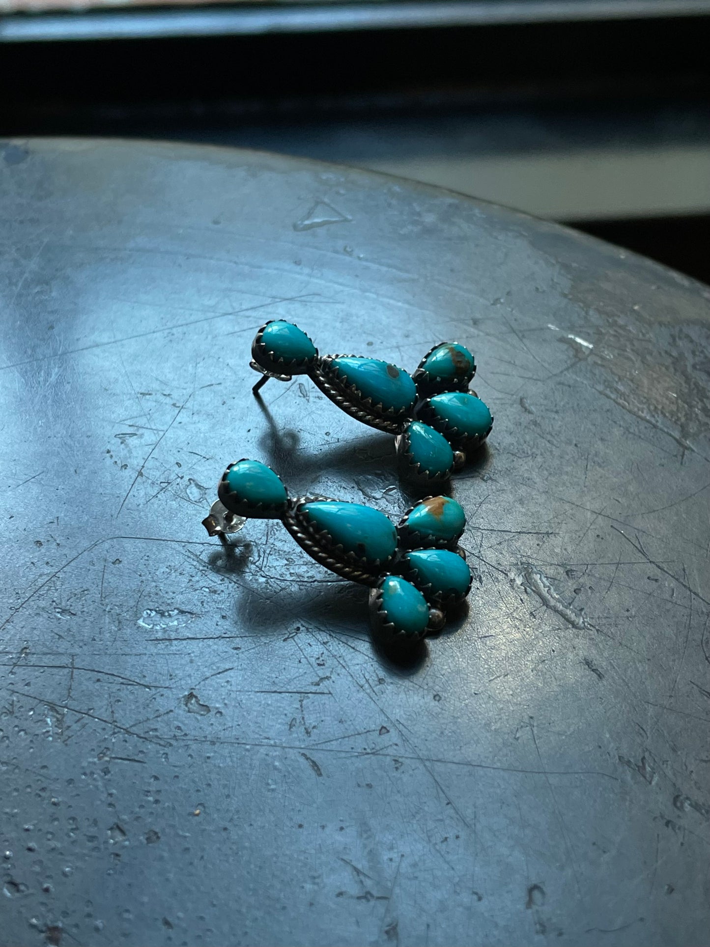 Kingman Turquoise Cluster Dangle Earrings | Sterling Silver E946