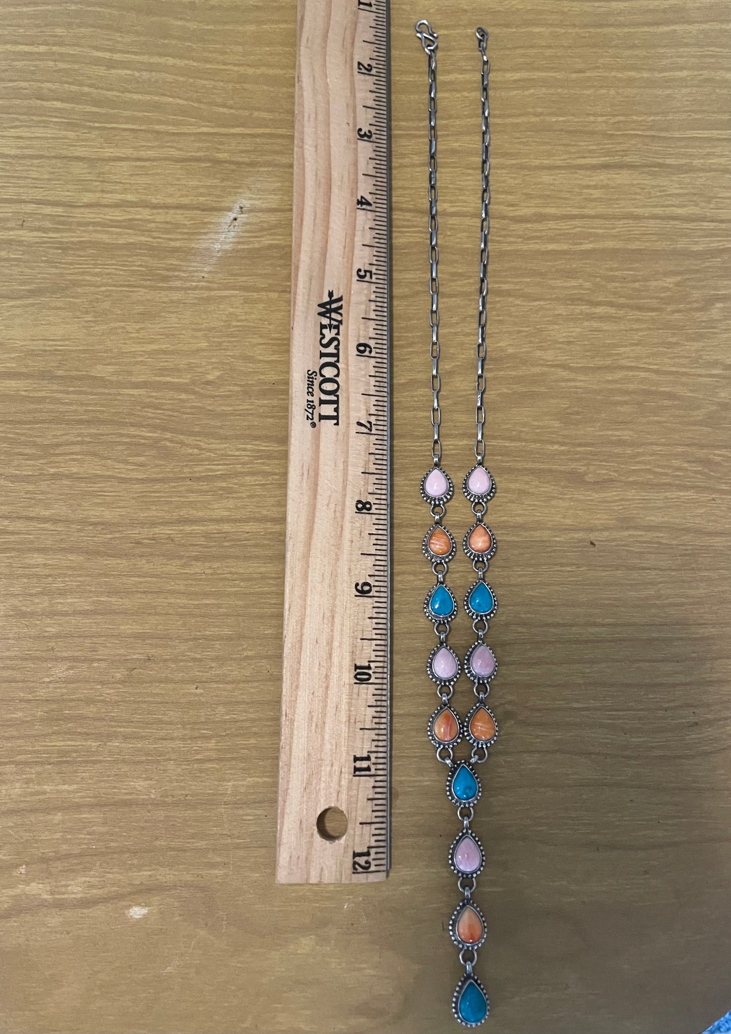 Turquoise Pink Conch Spiny Oyster Lariat Necklace | Sterling Silver E937
