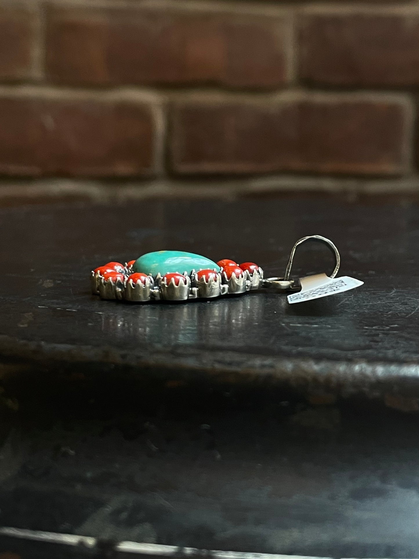 Kingman Turquoise Coral Cluster Pendant | Sterling Silver | A521
