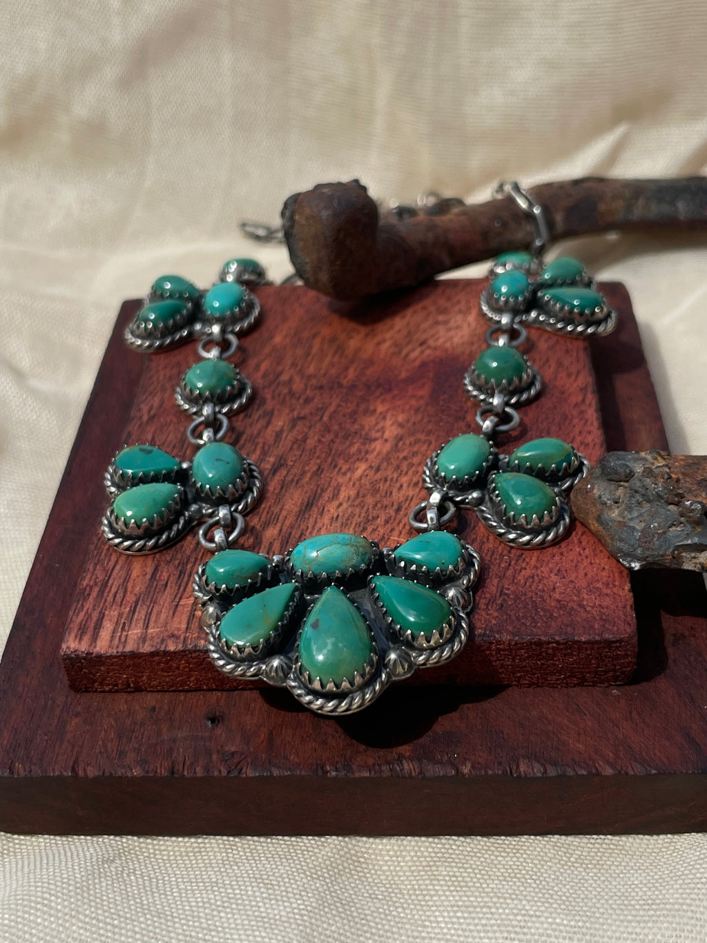 Kingman Turquoise Cluster Necklace | 925 Sterling Silver D318