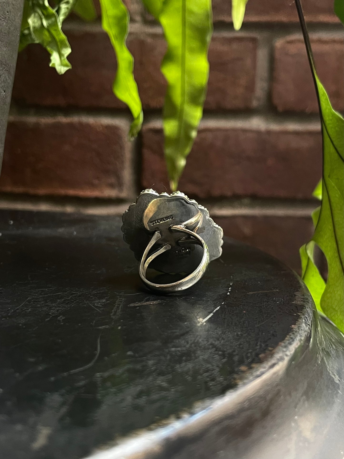 Pink Conch Turquoise Flower Ring | Sterling Silver Size 9 925 C739