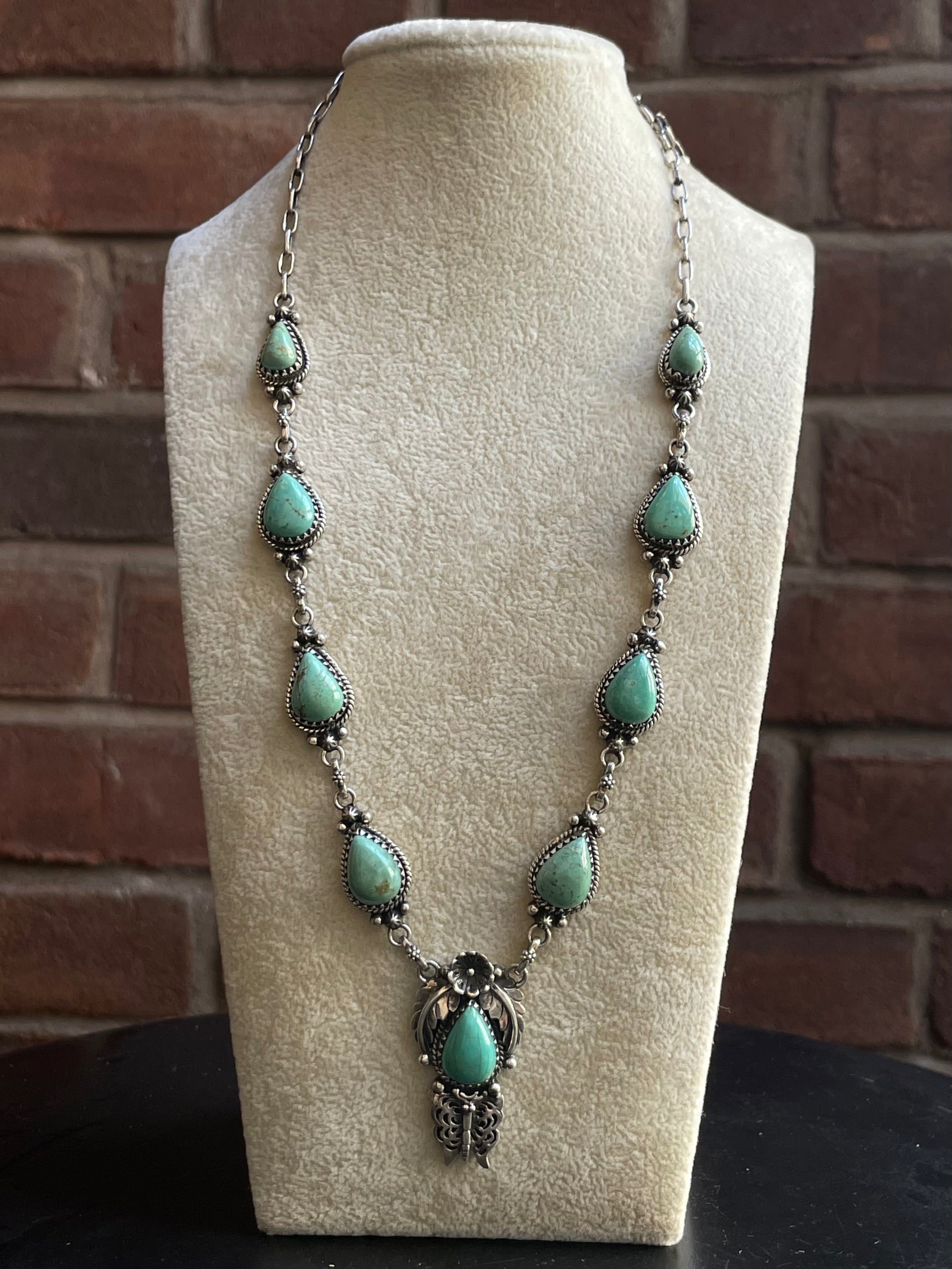 Kingman Turquoise Feather Lariat Necklace | 925 Sterling Silver G610