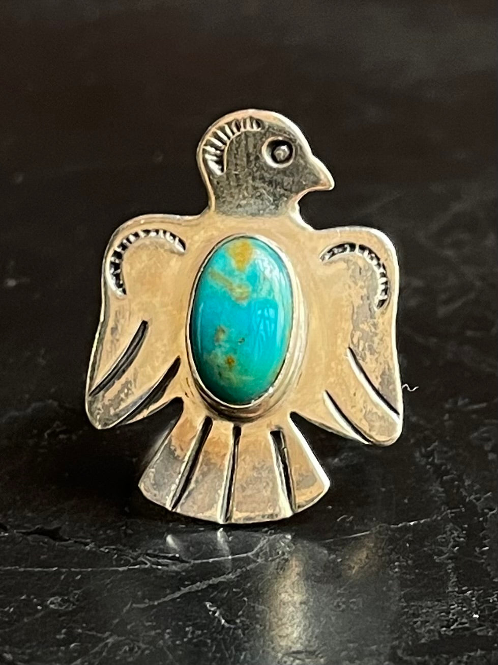 Kingman Turquoise Thunderbird Ring Size 5.75 | 925 Sterling Silver G512