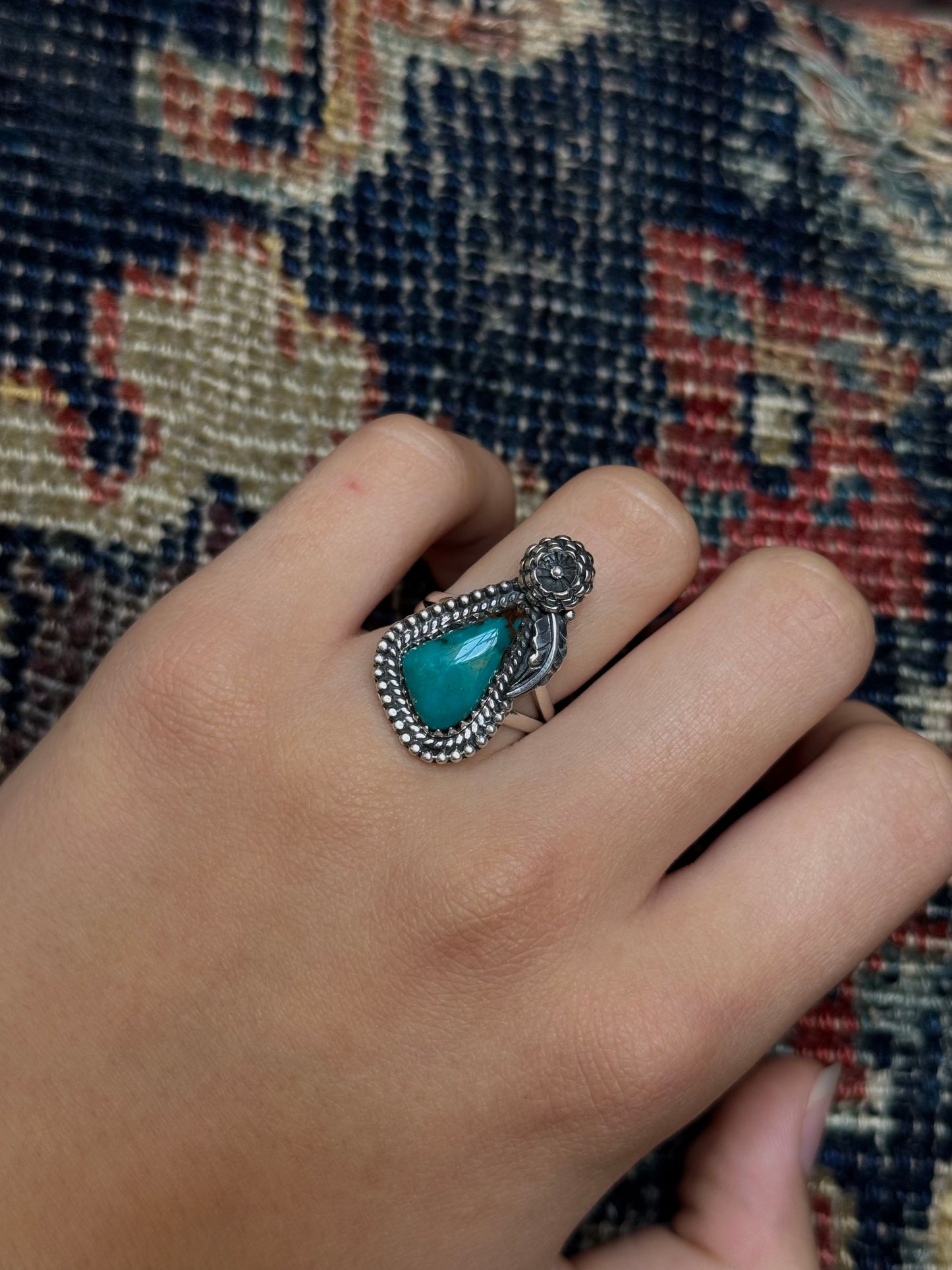 Turquoise Feather Ring | Sterling Silver | Size 7.5 | A892
