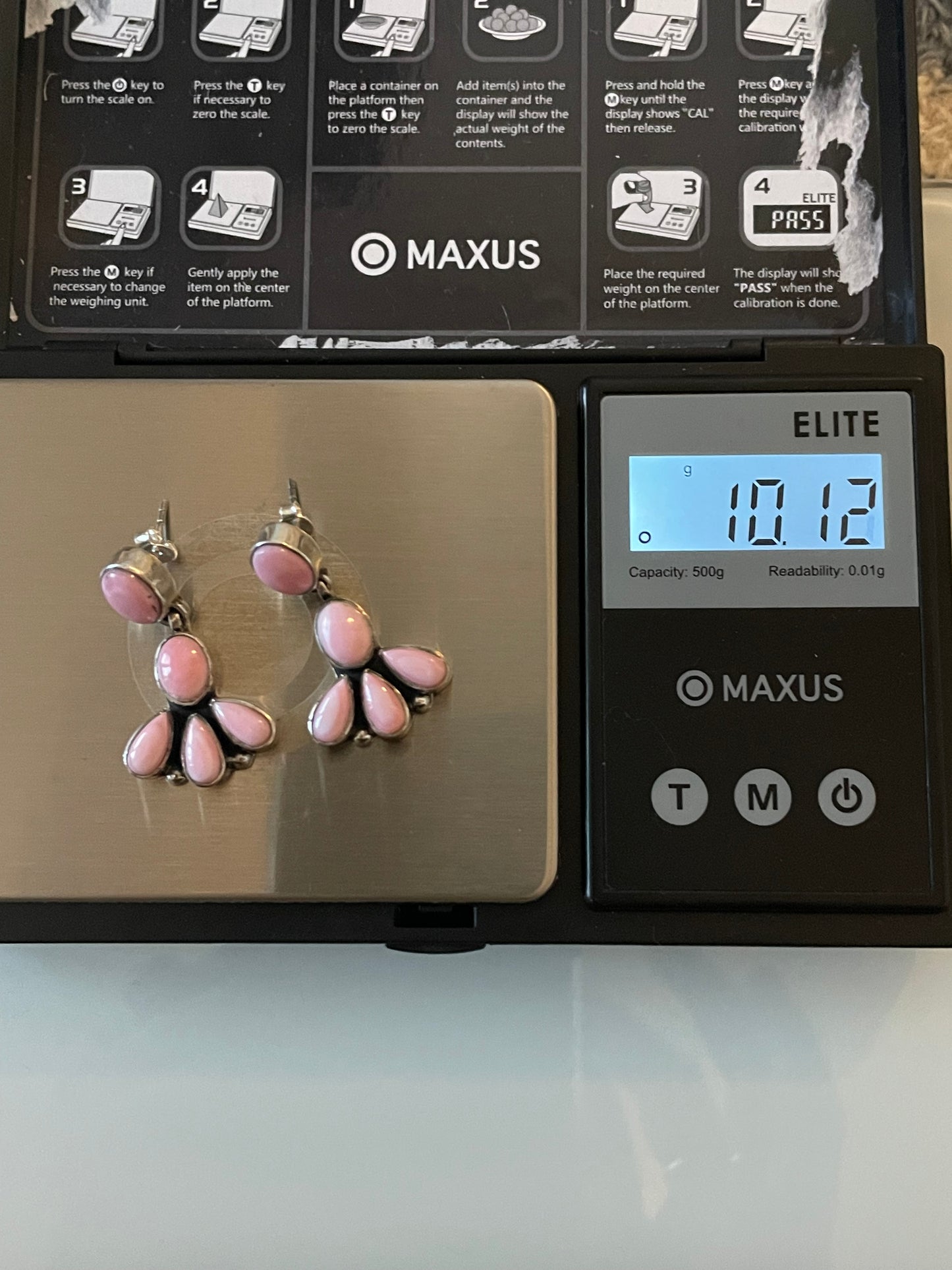 Pink Conch Drop Stud Earrings | Multi Stone Cluster Sterling Silver E673
