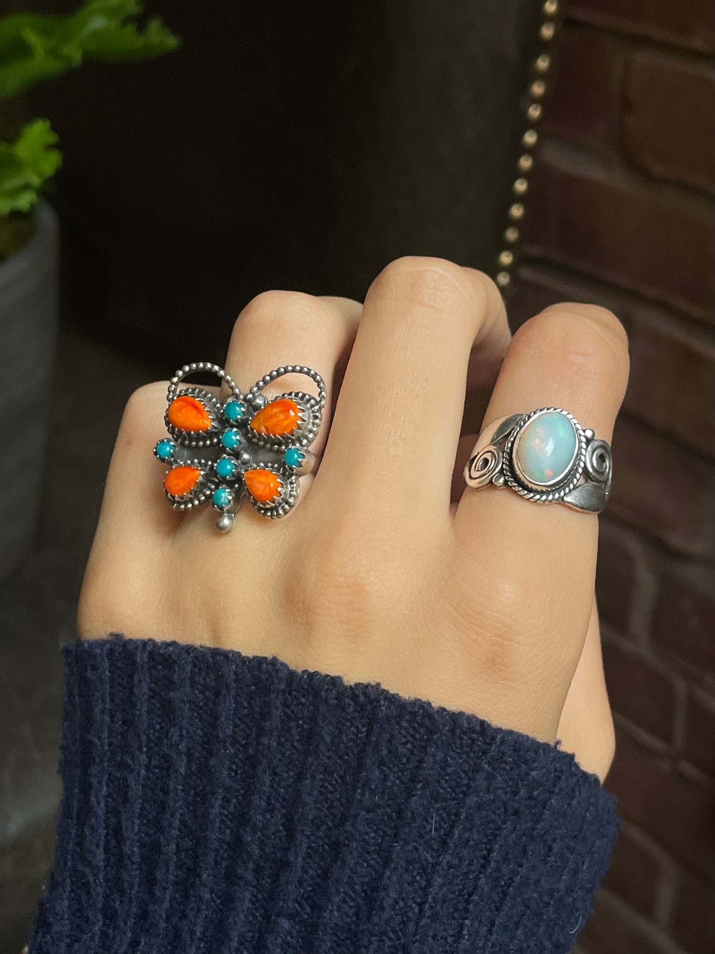 Spiny Oyster & Turquoise Butterfly Ring Size 7 | 925 Sterling Silver G200