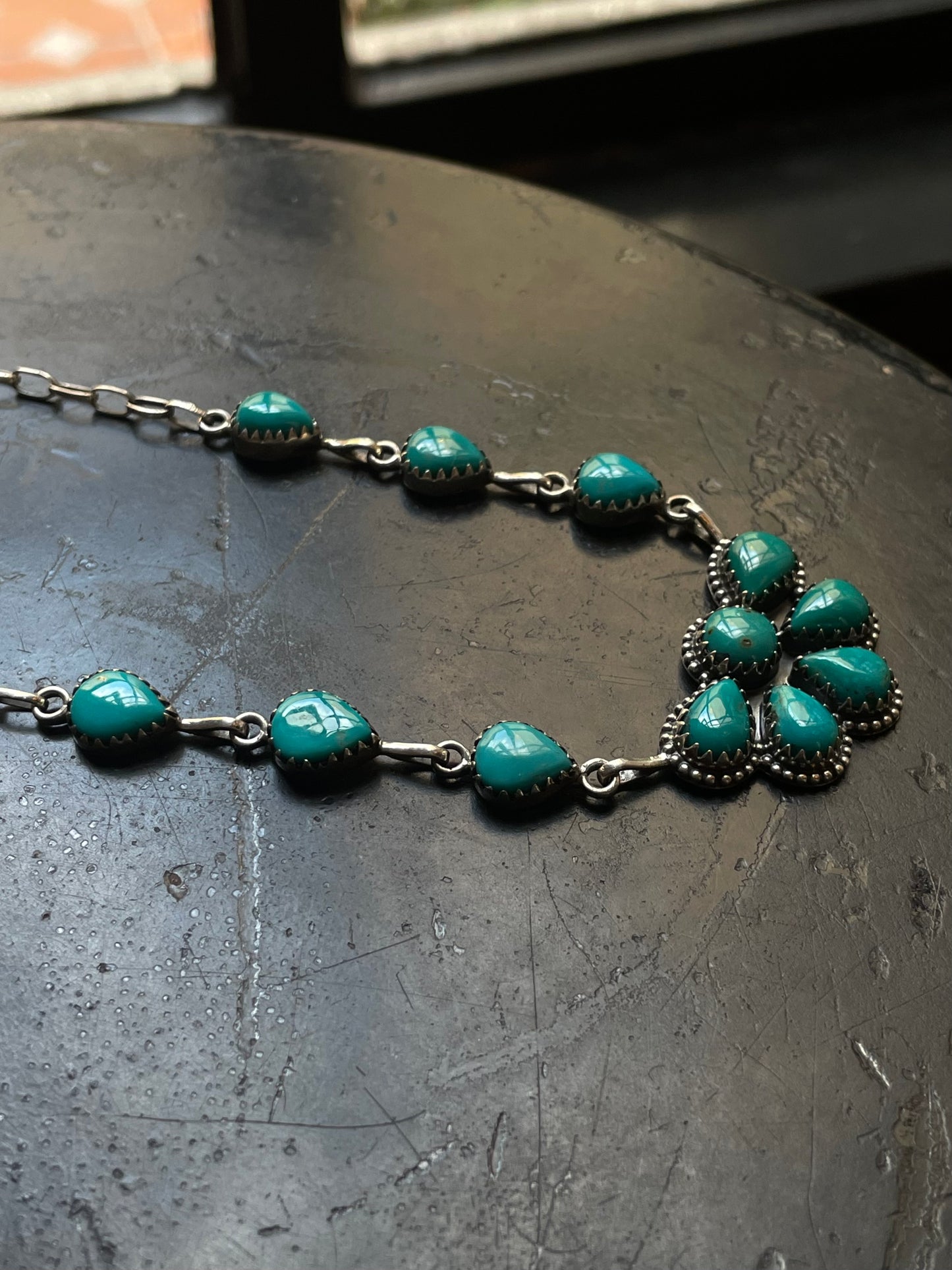 Kingman Turquoise Half Flower Necklace | 925 Sterling Silver G403