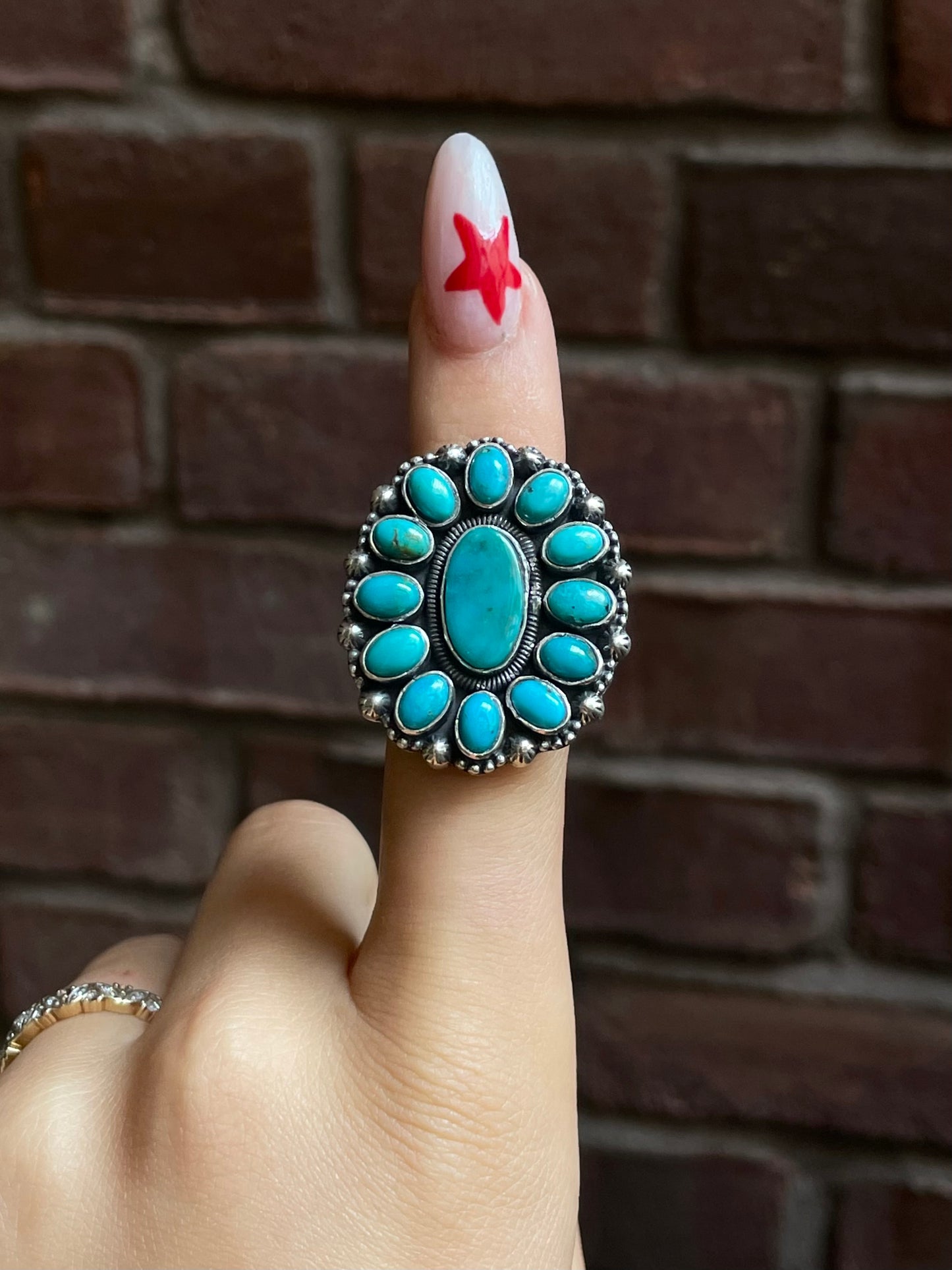 Kingman Turquoise Flower Cluster Ring Size 7.5 | 925 Sterling Silver G470