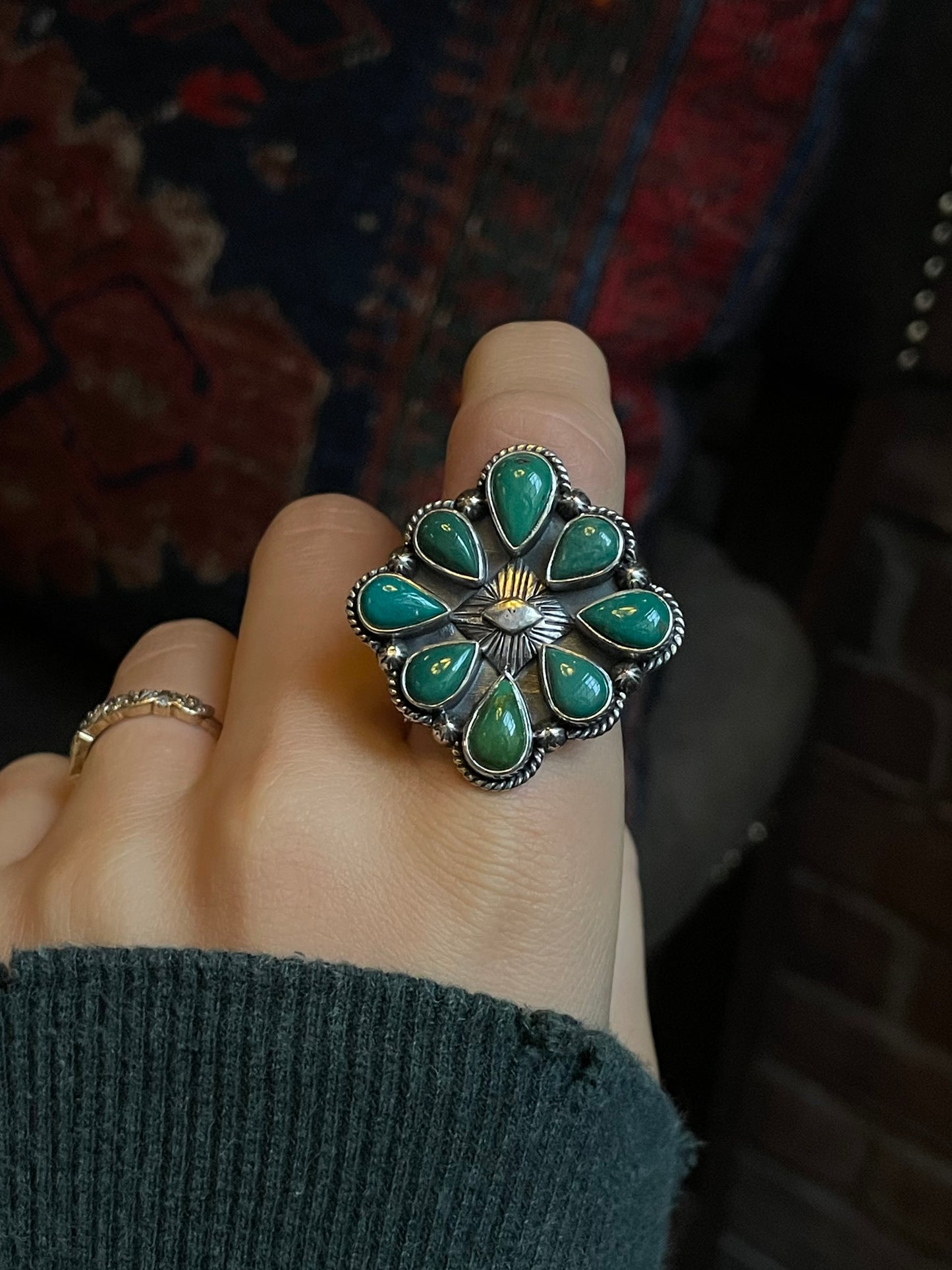 Turquoise Cluster Ring Size 8 | 925 Sterling Silver G261