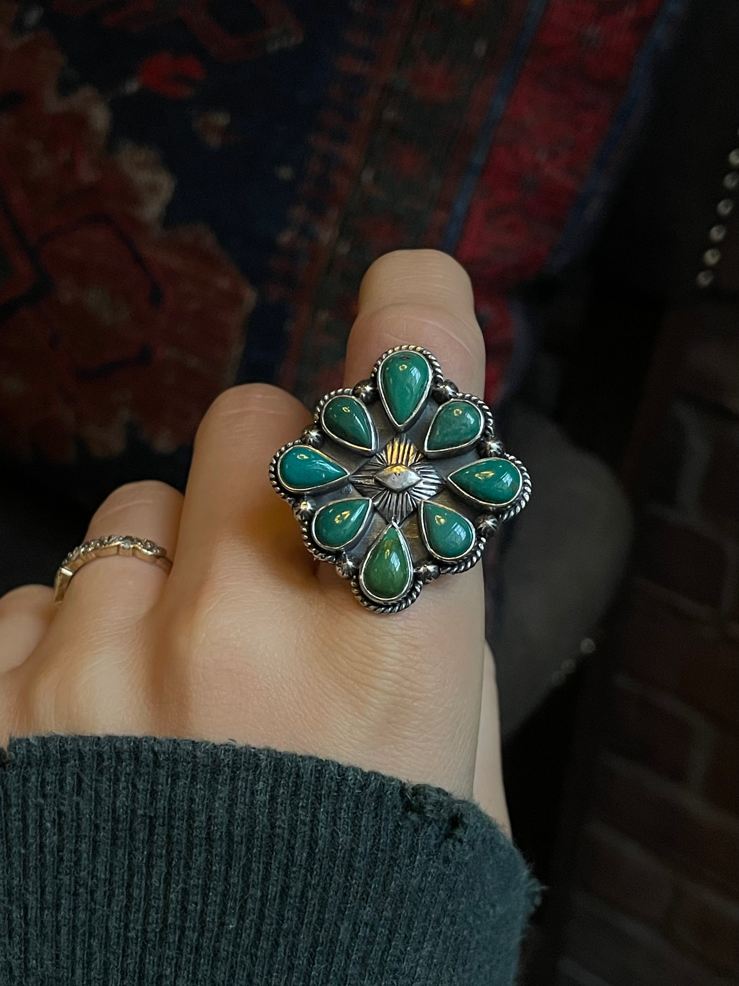 Turquoise Cluster Ring Size 8 | 925 Sterling Silver G261