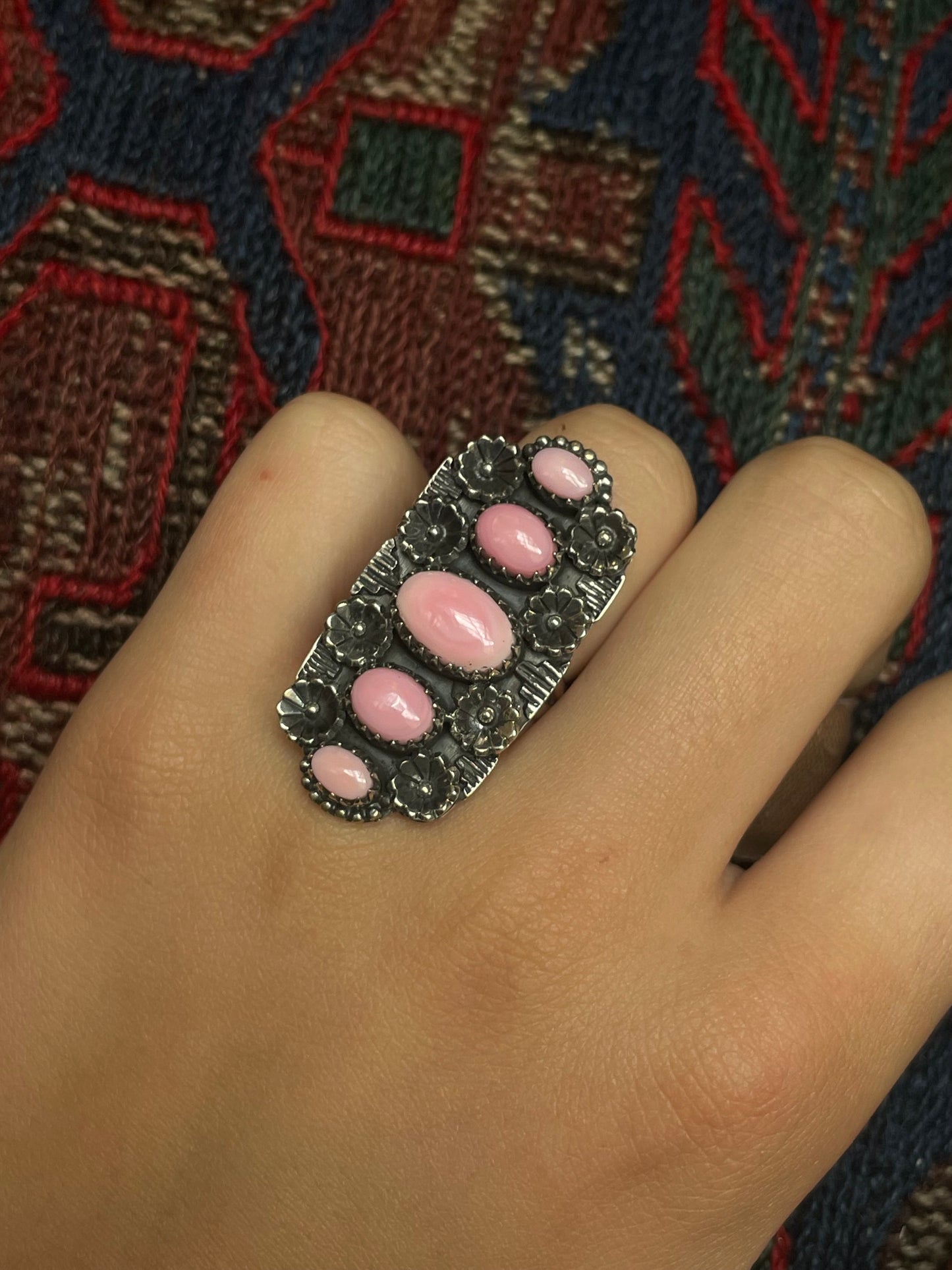 Pink Conch Floral Ring Size 6 | 925 Sterling Silver G104