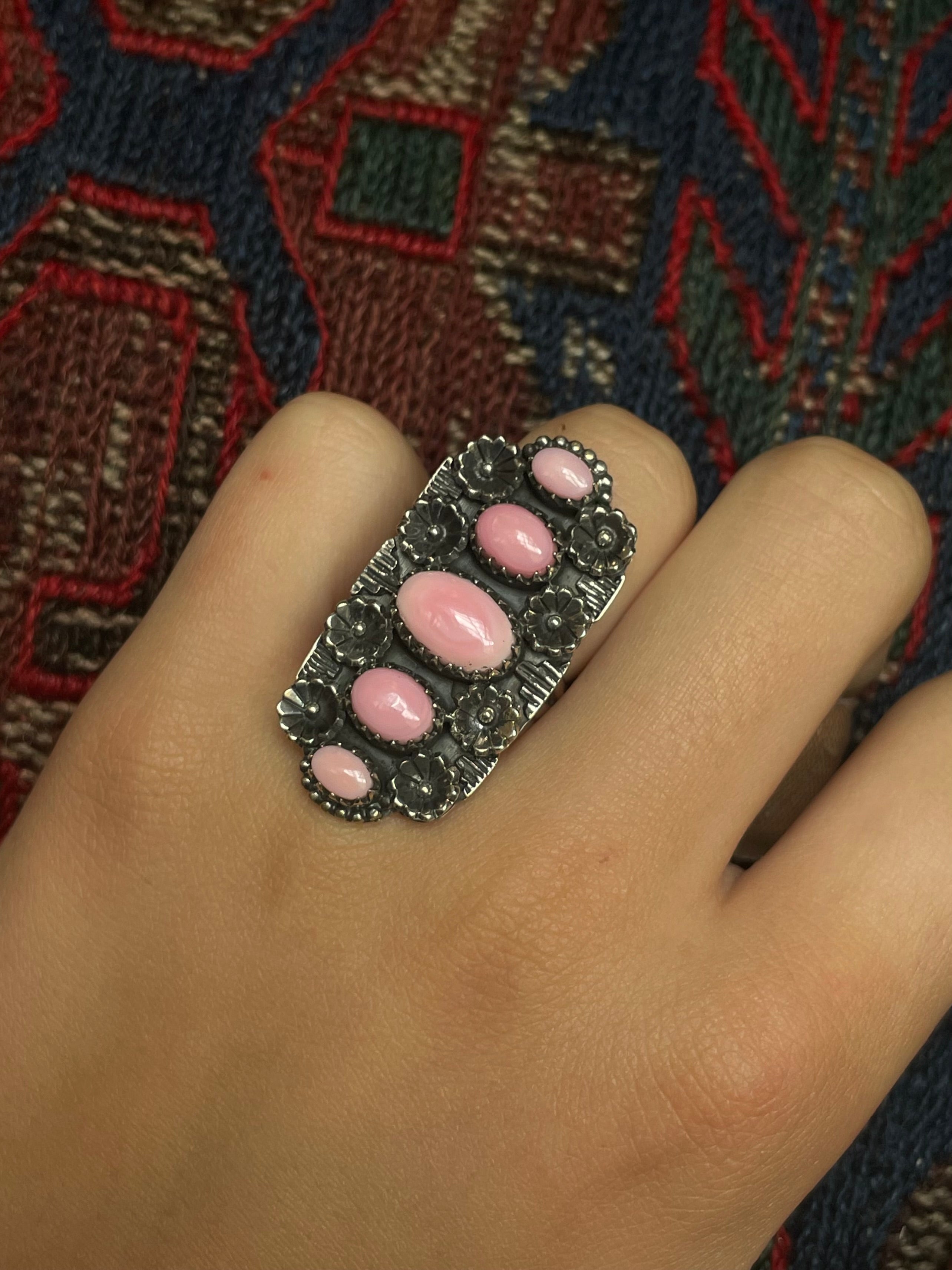 Pink Conch Floral Ring Size 6 | 925 Sterling Silver G104