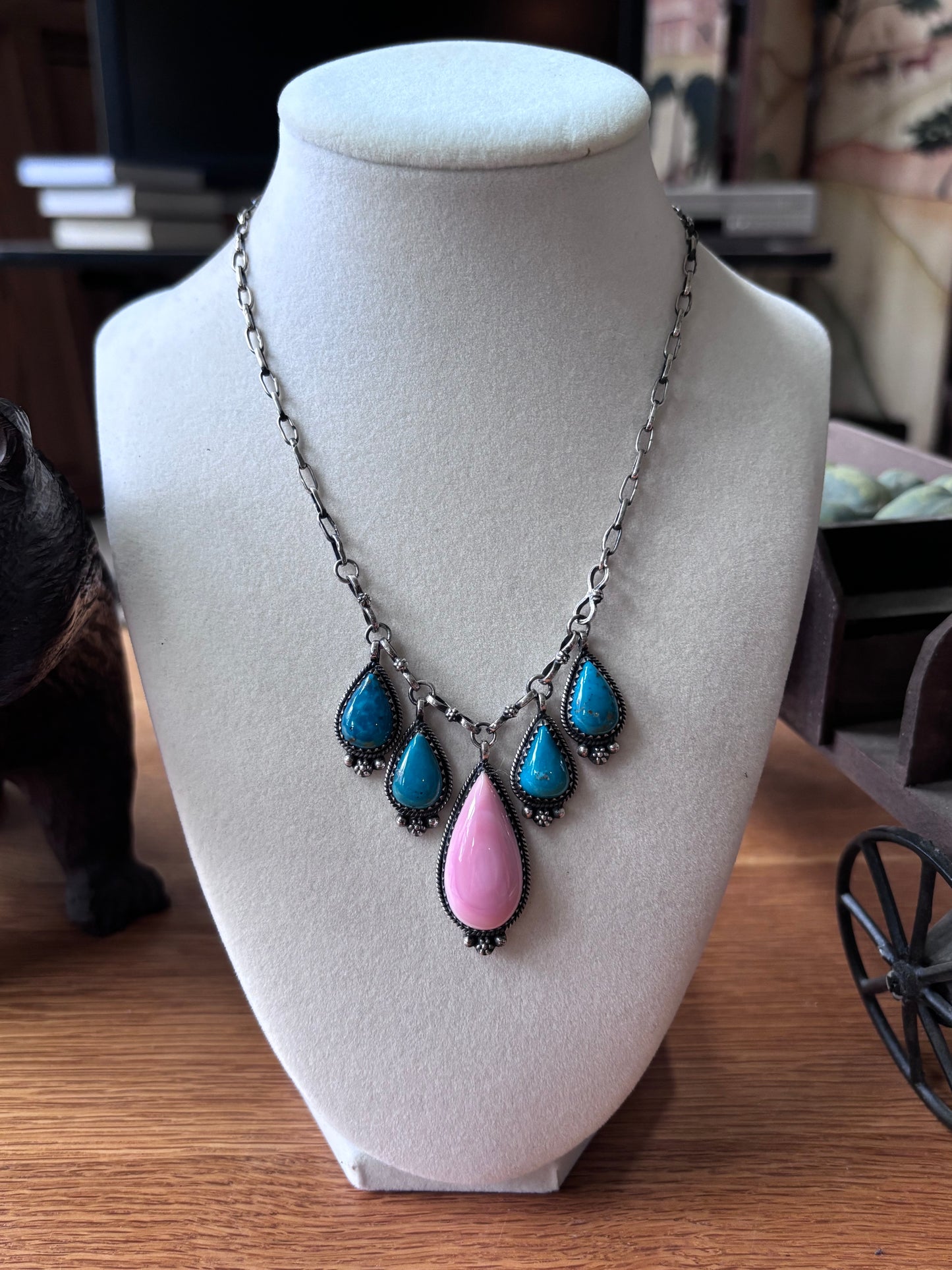 Pink Conch Turquoise Necklace | 925 Sterling Silver A110