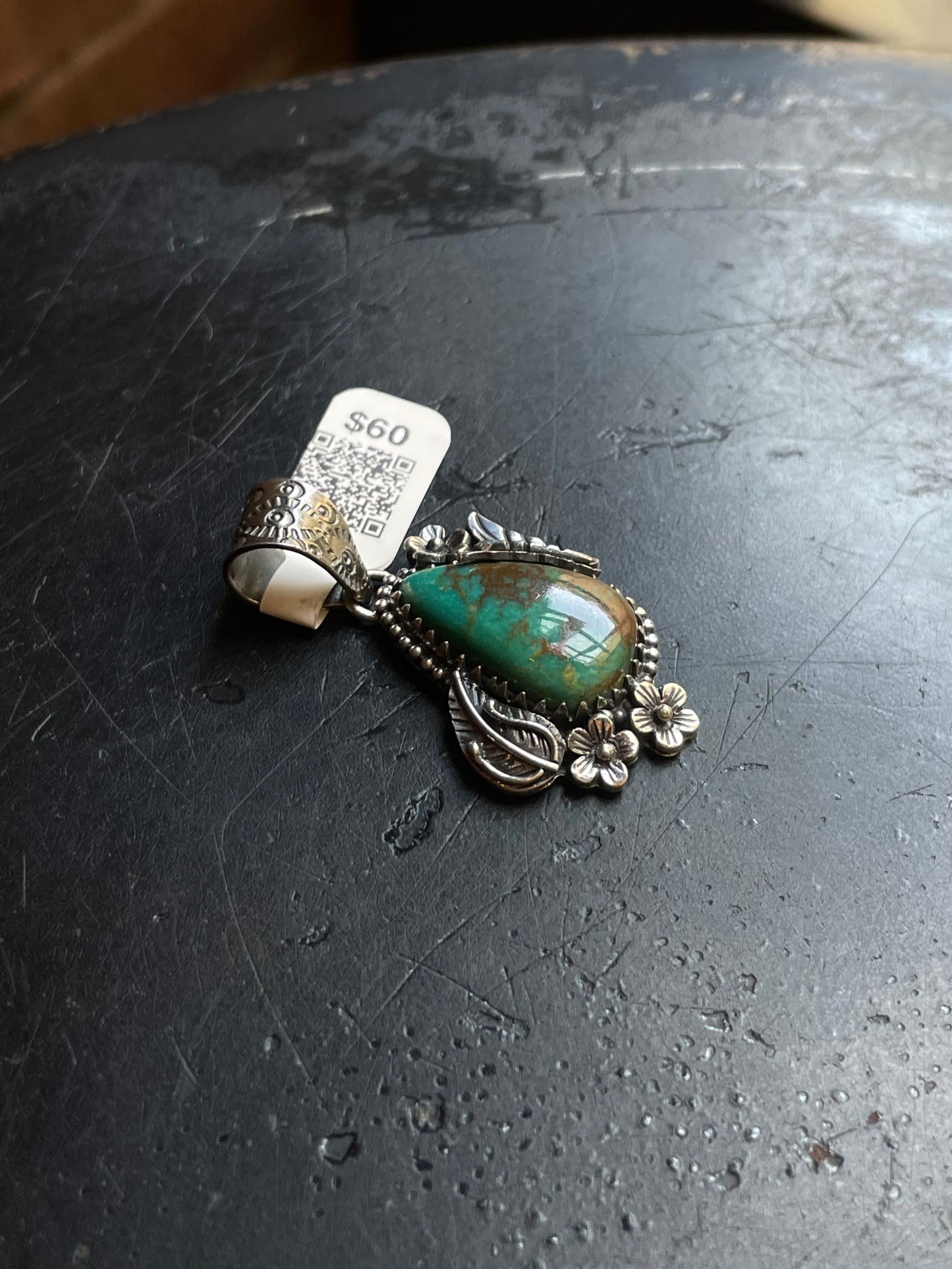 Kingman Turquoise Leaf Butterfly Pendant | Sterling Silver | A562