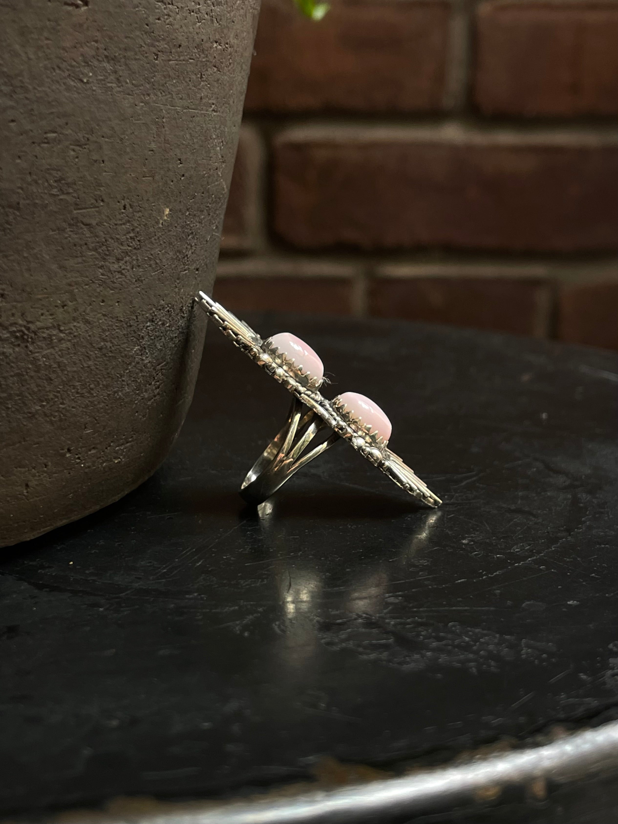 Pink Conch 2 Stone Ring | 925 Sterling Silver | Size 6 E300